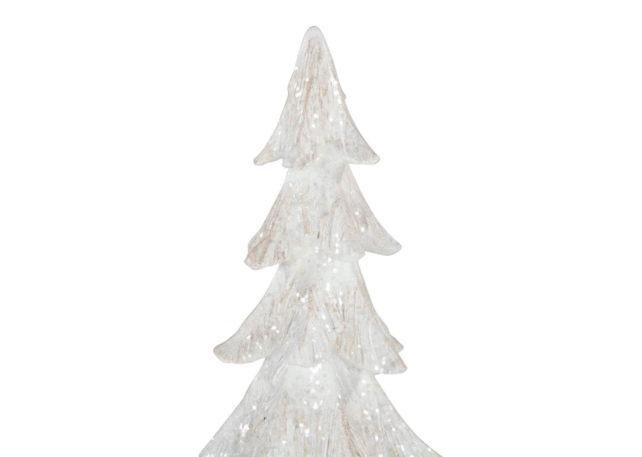 A close up top view of Small White Xmas Tree highlighting the white leaves of the tree.