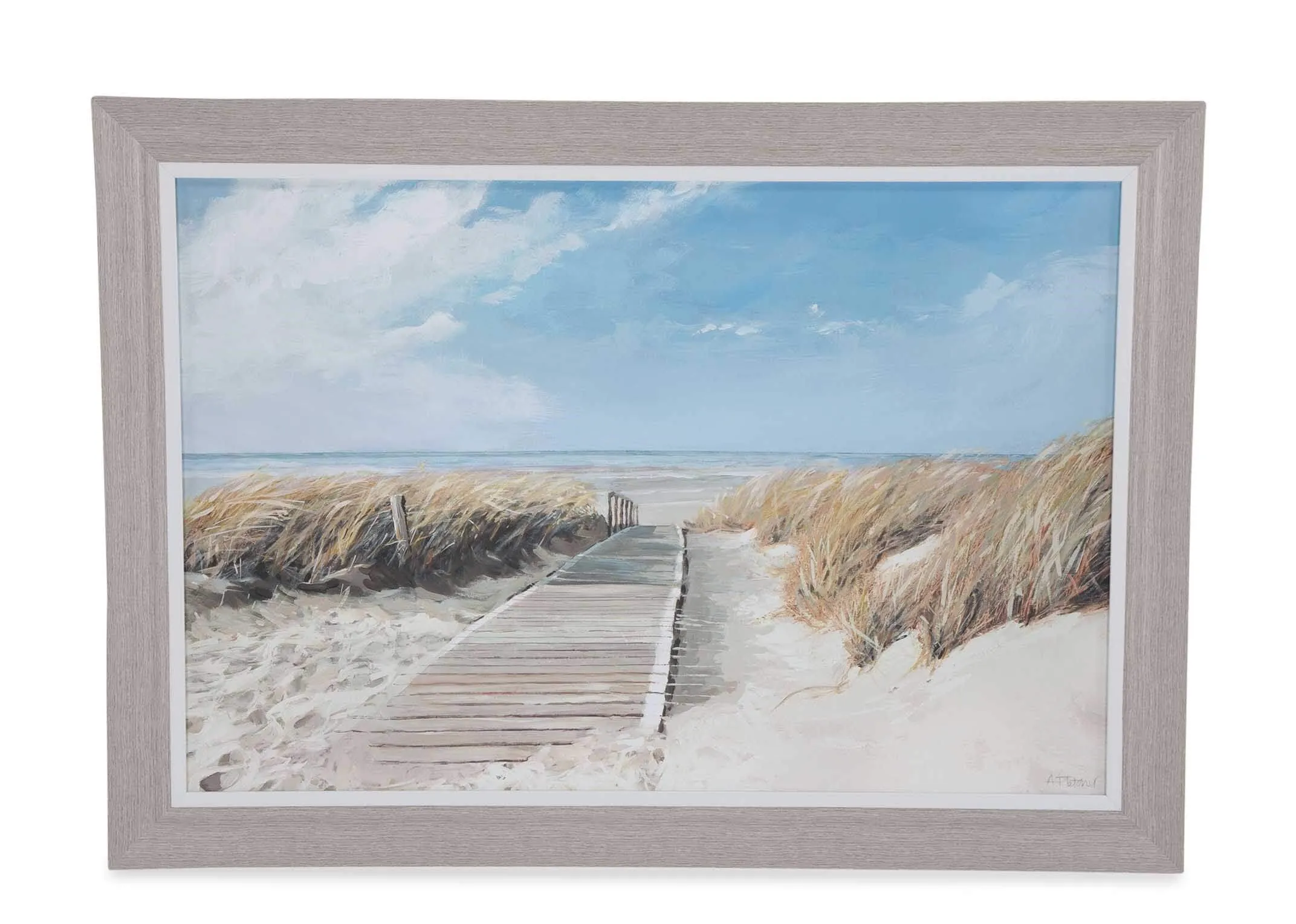 Full front view of the framed print View to Sea by Adelene Fletcher giving a view of the wooden frame and walkway image