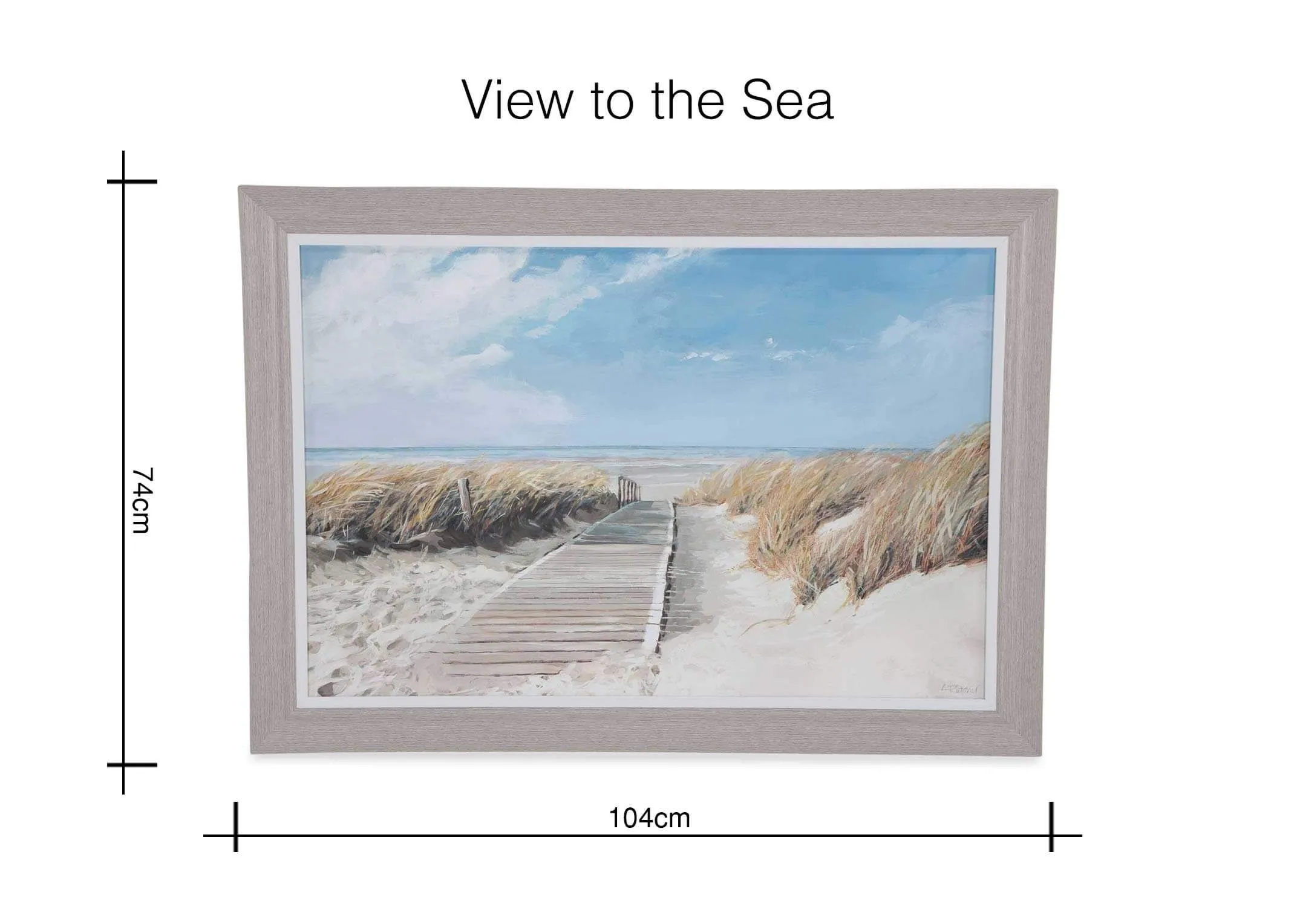 Back view of the framed print View to Sea by Adelene Fletcher showing the back of the wooden frame and silver wall hanging