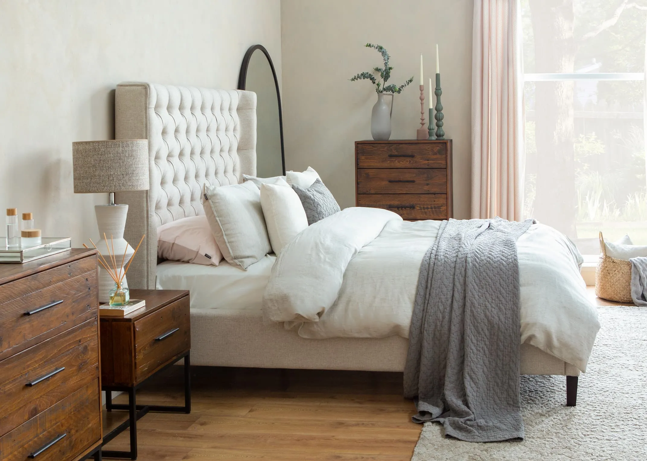 Double (4ft 6) Beige Fabric Bed Frame - Chelsea