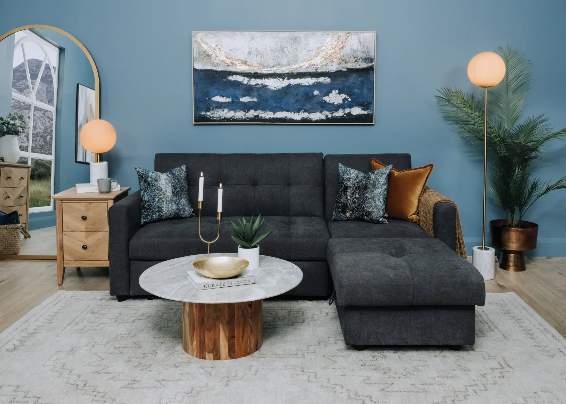 Grey Fabric 3 Seater Sofa bed - Dalkey (Adjustable Chaise)
