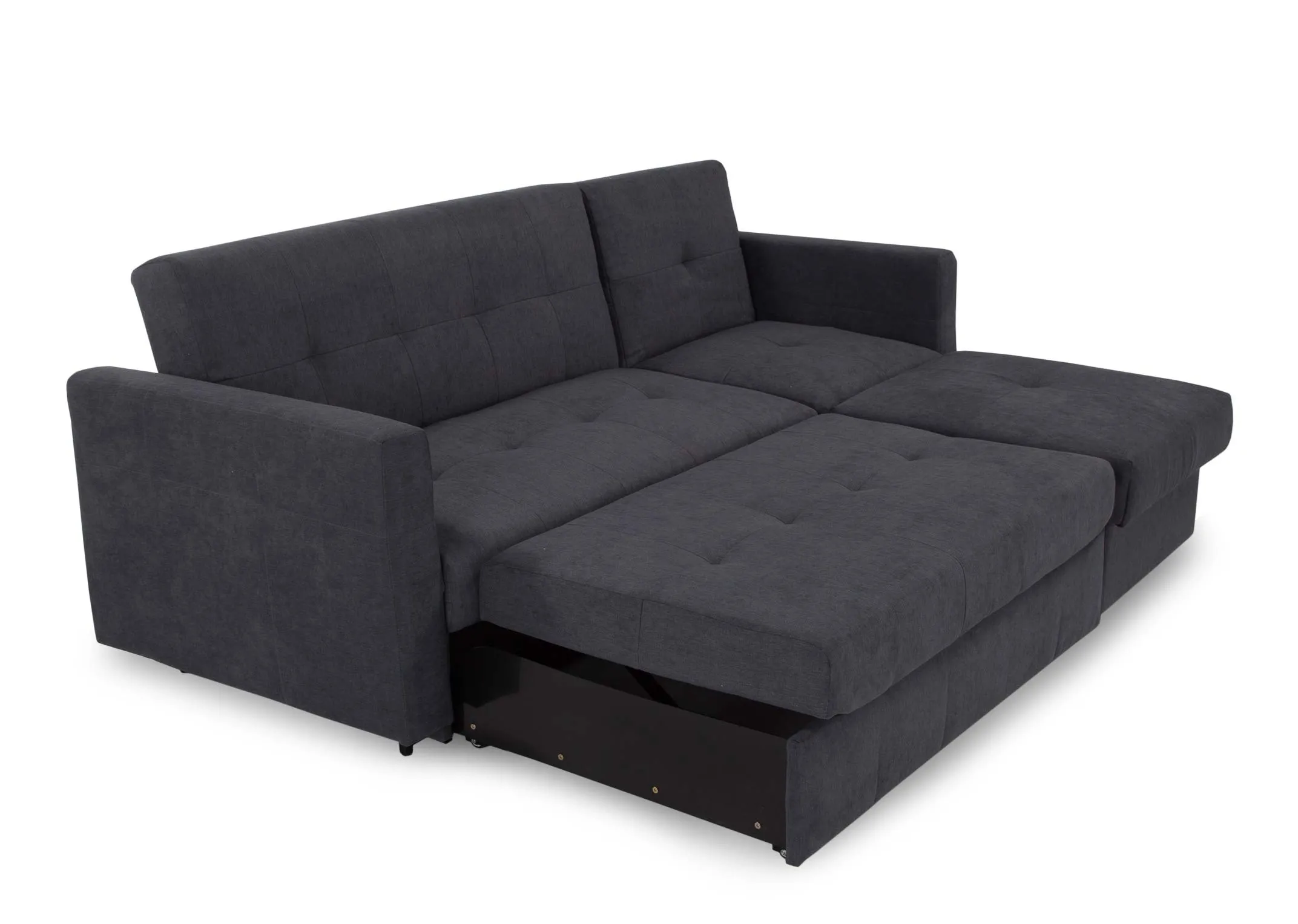 A angle image of the Dalkey grey fabric 3 seater with just the chaise extended.