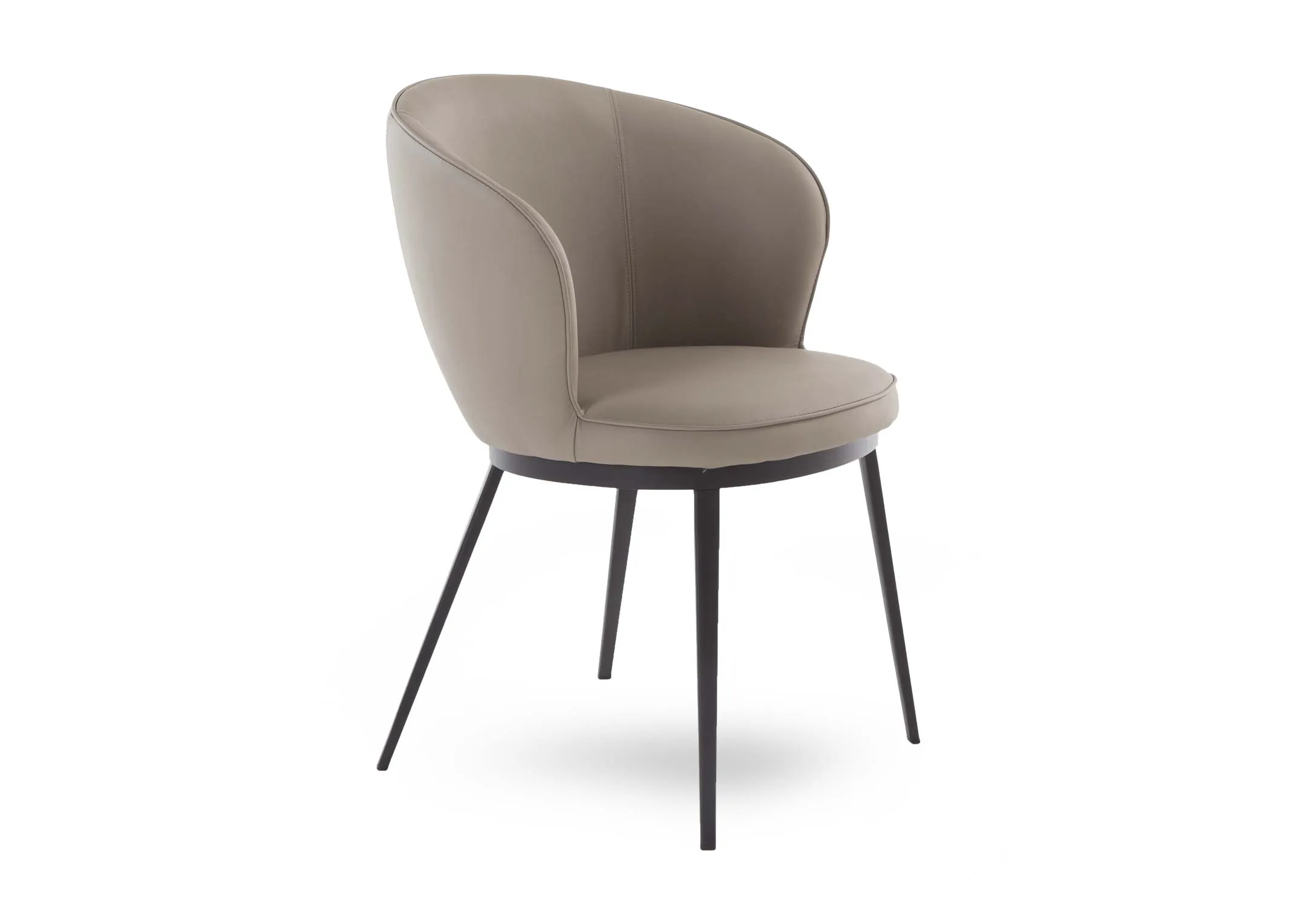 A carver dining chair with grey faux leather seat & black metal legs from EZ Living Furniture's Gain range. Angled view