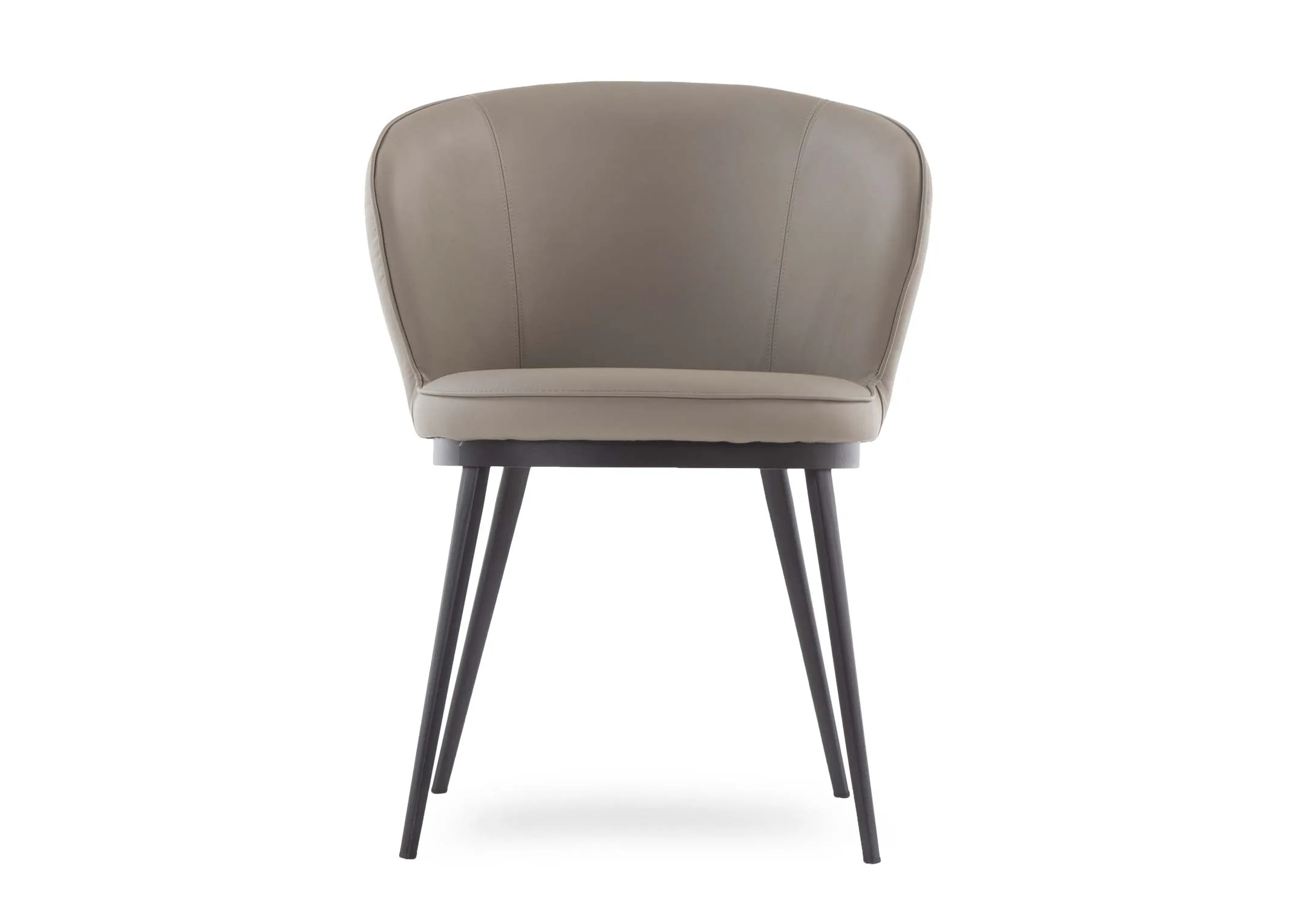 A carver dining chair with grey faux leather seat & black metal legs from EZ Living Furniture's Gain range. Front view