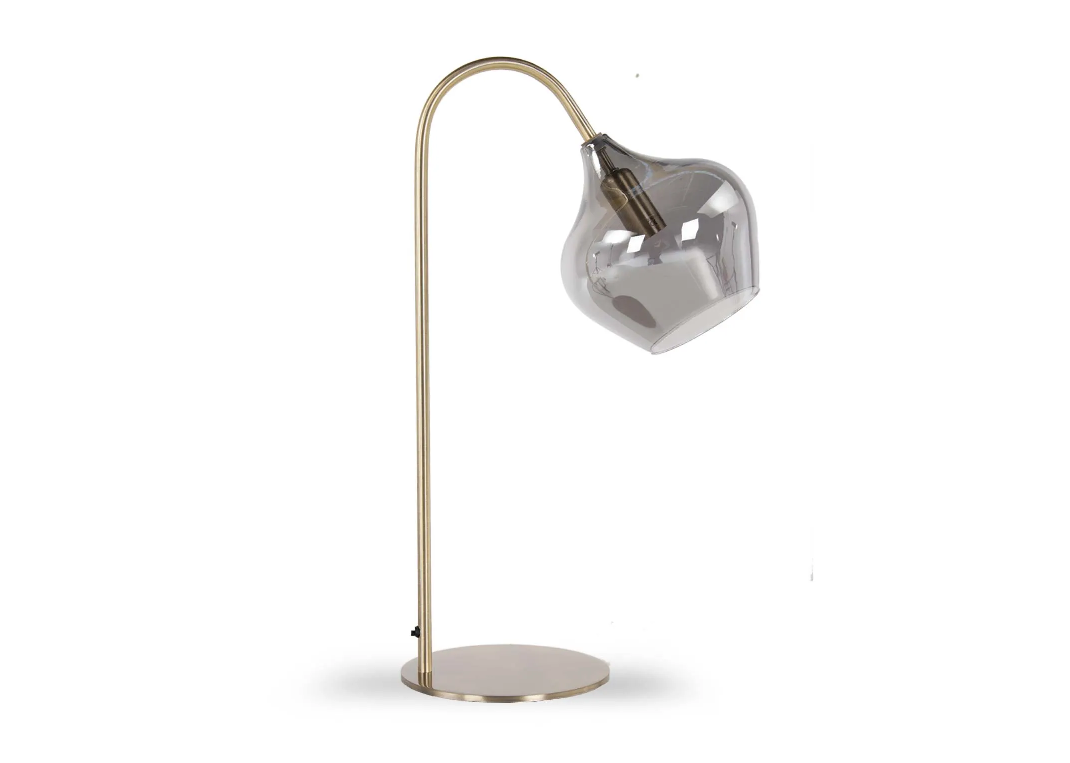 An antique bronze table lamp from EZ Living Furnitures Rakel range. Front view of glass tulip shade.