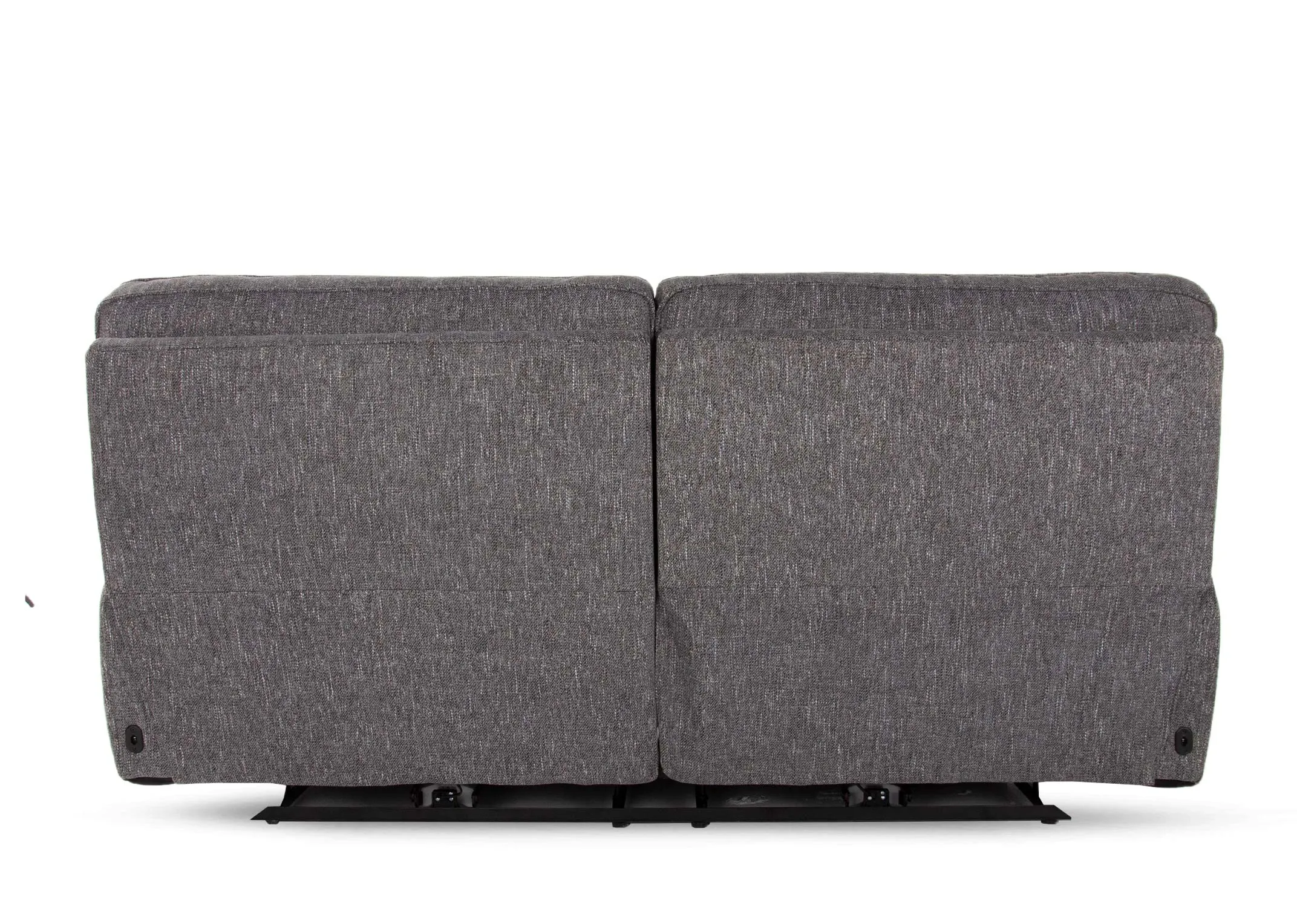 A grey fabric 2.5 seater recliner sofa from EZ Living Furniture's Cairns range. Side view of button
