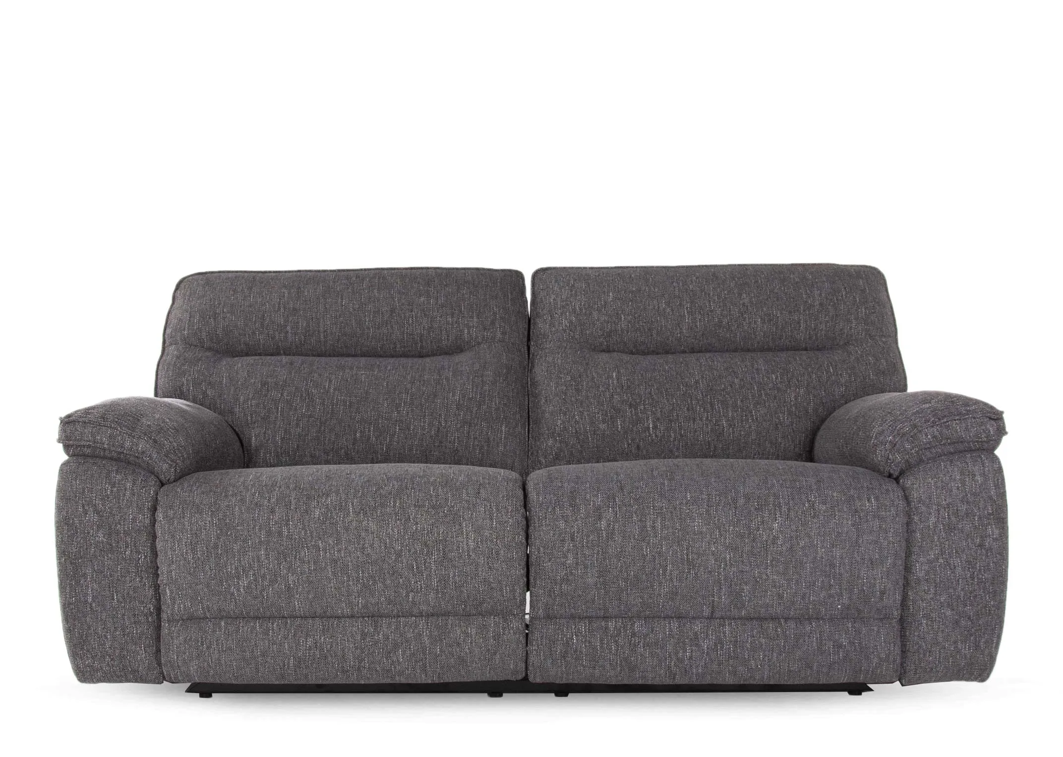 A grey fabric 2.5 seater power recliner from EZ Living Furniture's Cairns range. Side view of fully reclined sofa