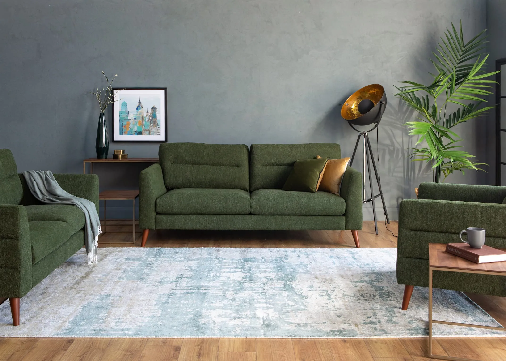 3 Seater Green Fabric Sofa - Presley