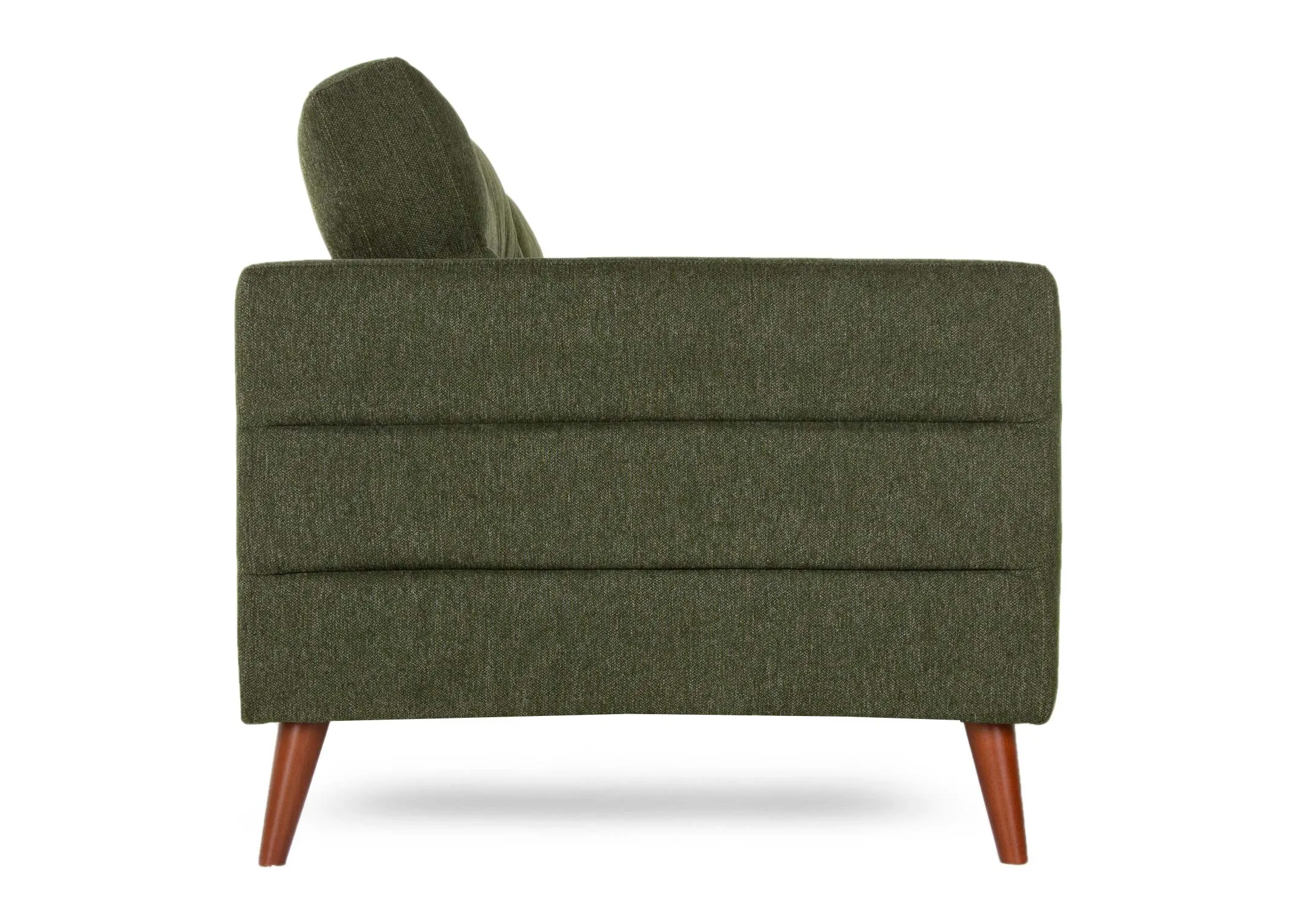 A green fabric 3 seater sofa with wood feet from EZ Living Furniture's Presley range.
