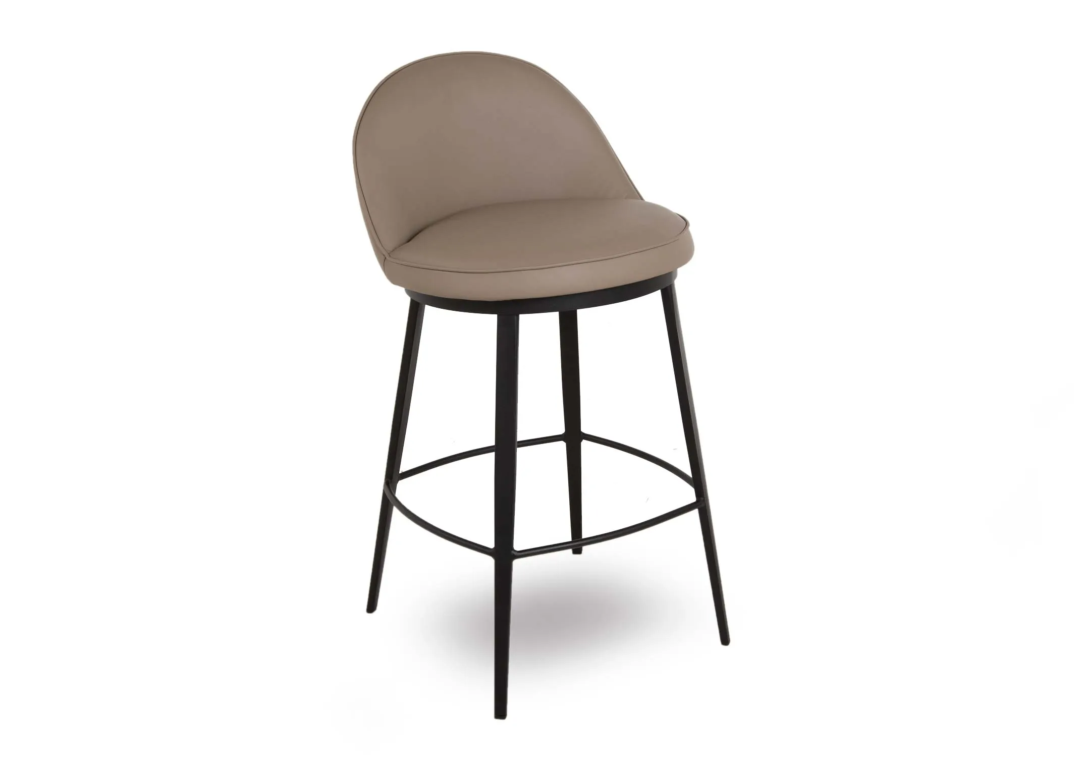 A faux taupe leather bar stool with arched seat back from EZ Living Furniture's Gain range. Angled view