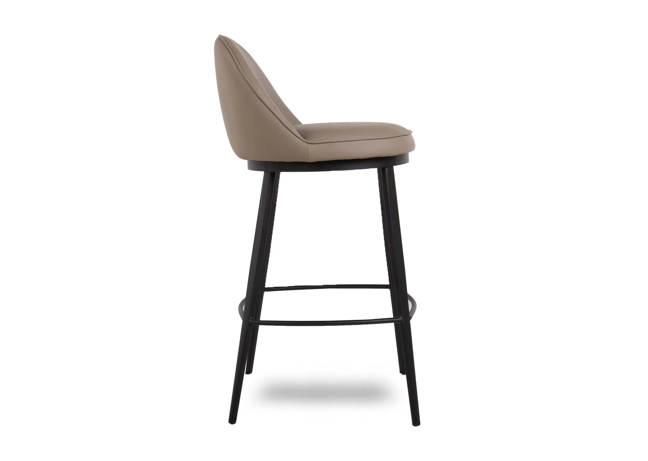 A faux taupe leather bar stool with arched seat back from EZ Living Furniture's Gain range. Side view of seat