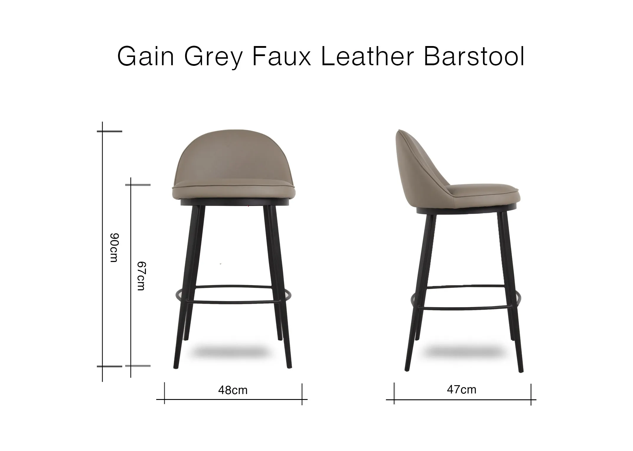 A dimension image of the Gain Grey Bar Stool with 48cm (Width) x 47cm (Depth)