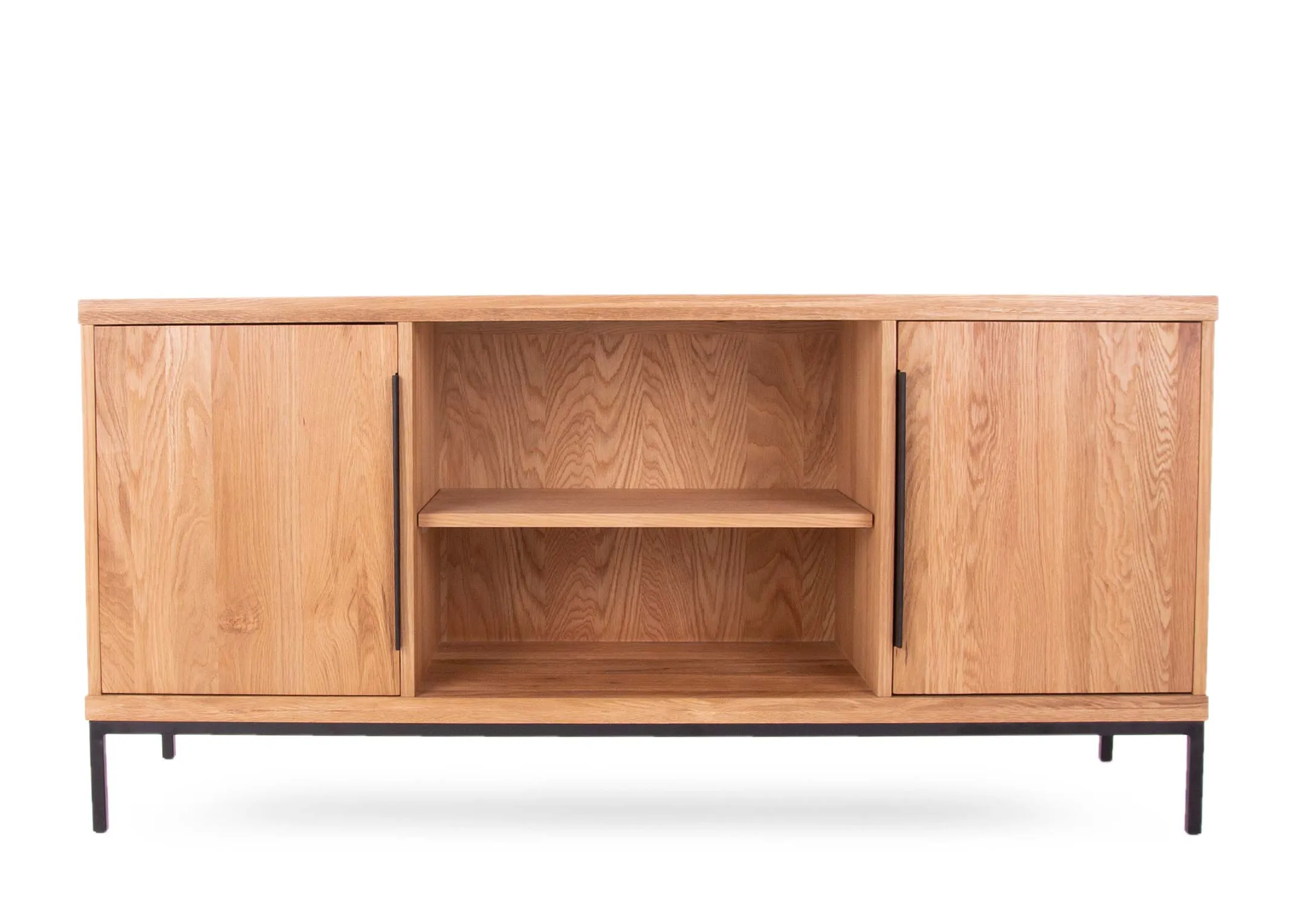 A 2 door sideboard with metal fittings from EZ Living Furniture's Renvyle Range.Front view of the sideboard doors. 