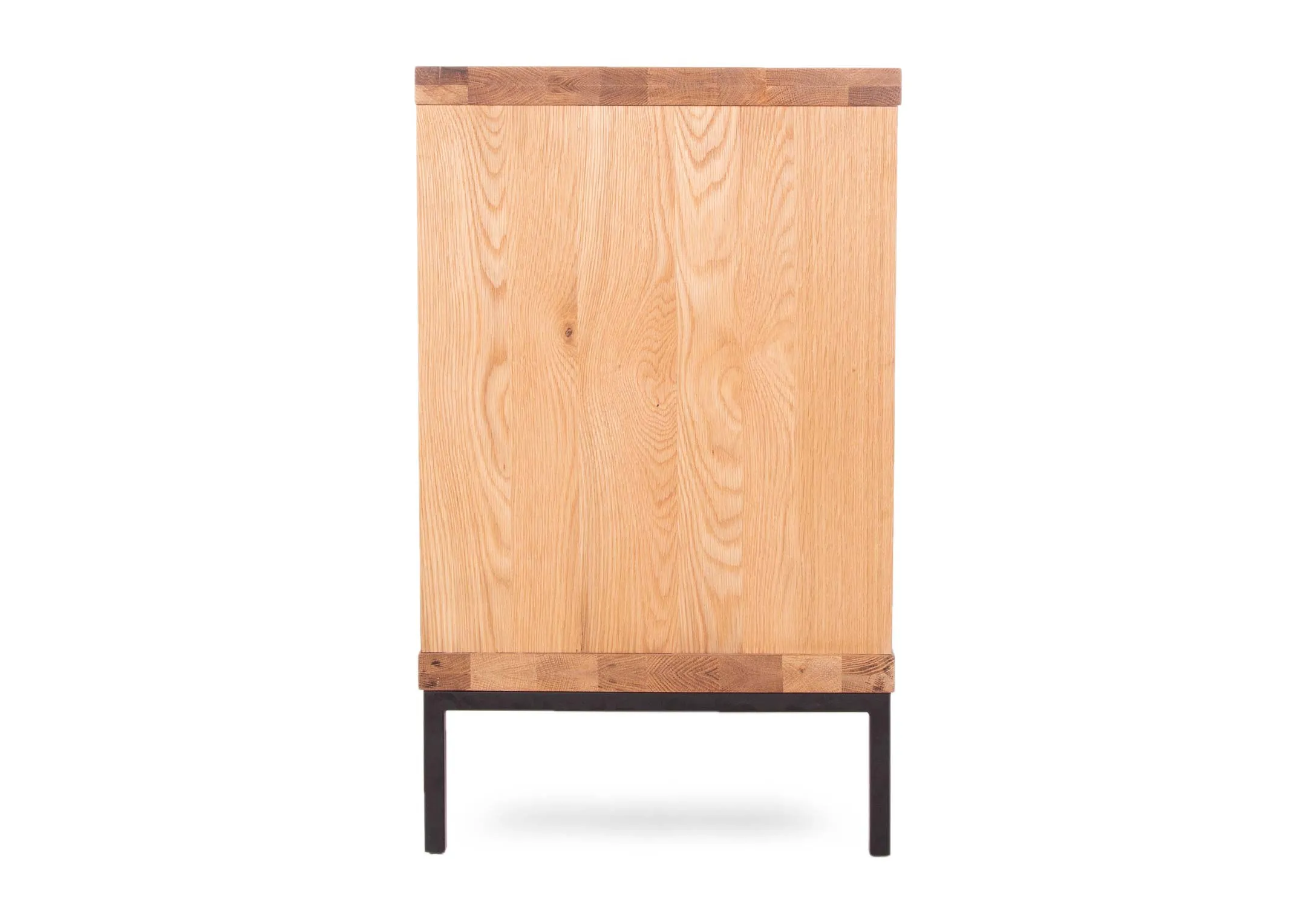 A 2 door sideboard with metal fittings from EZ Living Furniture's Renvyle Range. Side view of the high metal legs