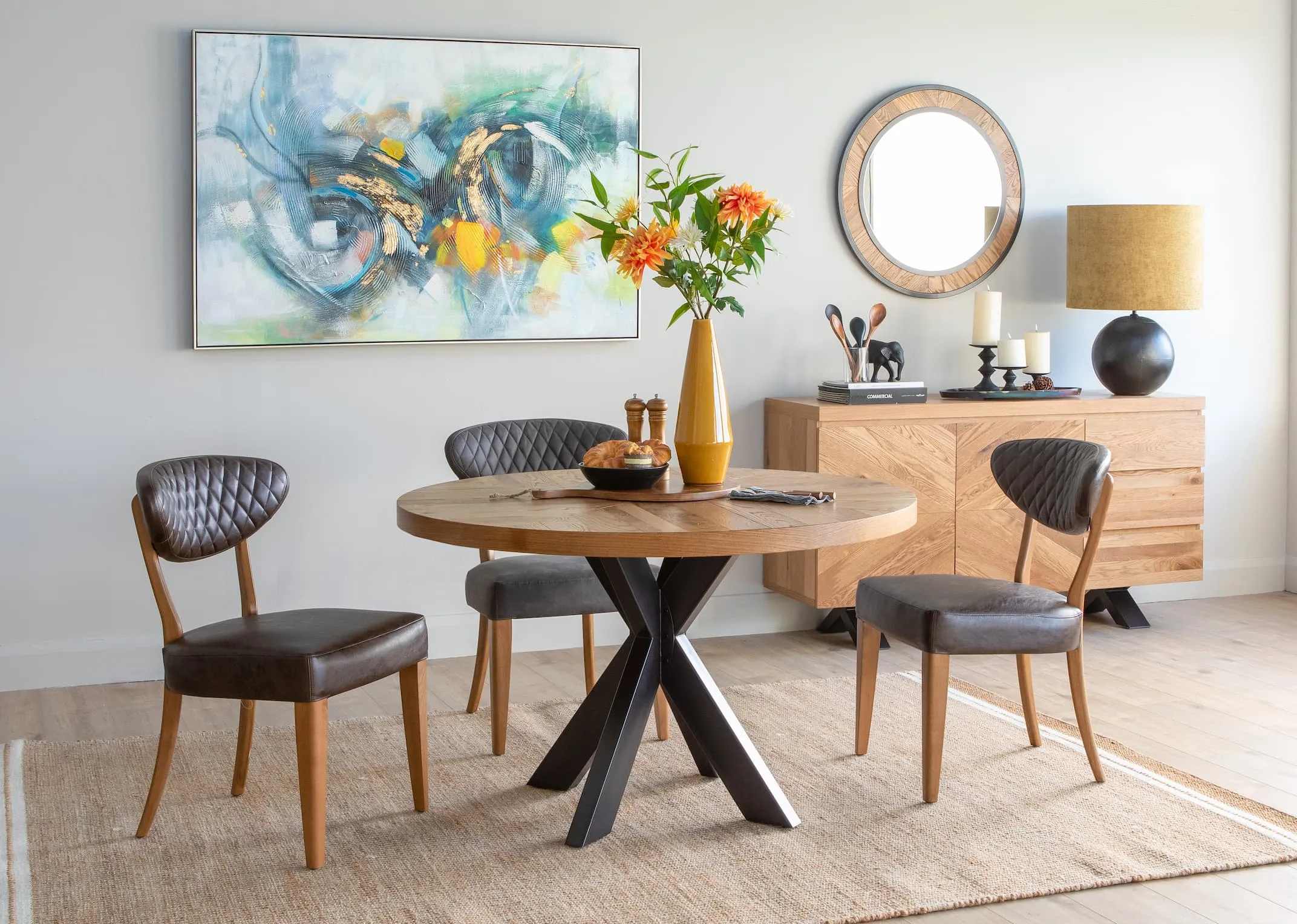 Round Rustic Oak Dining Table - Ellipse
