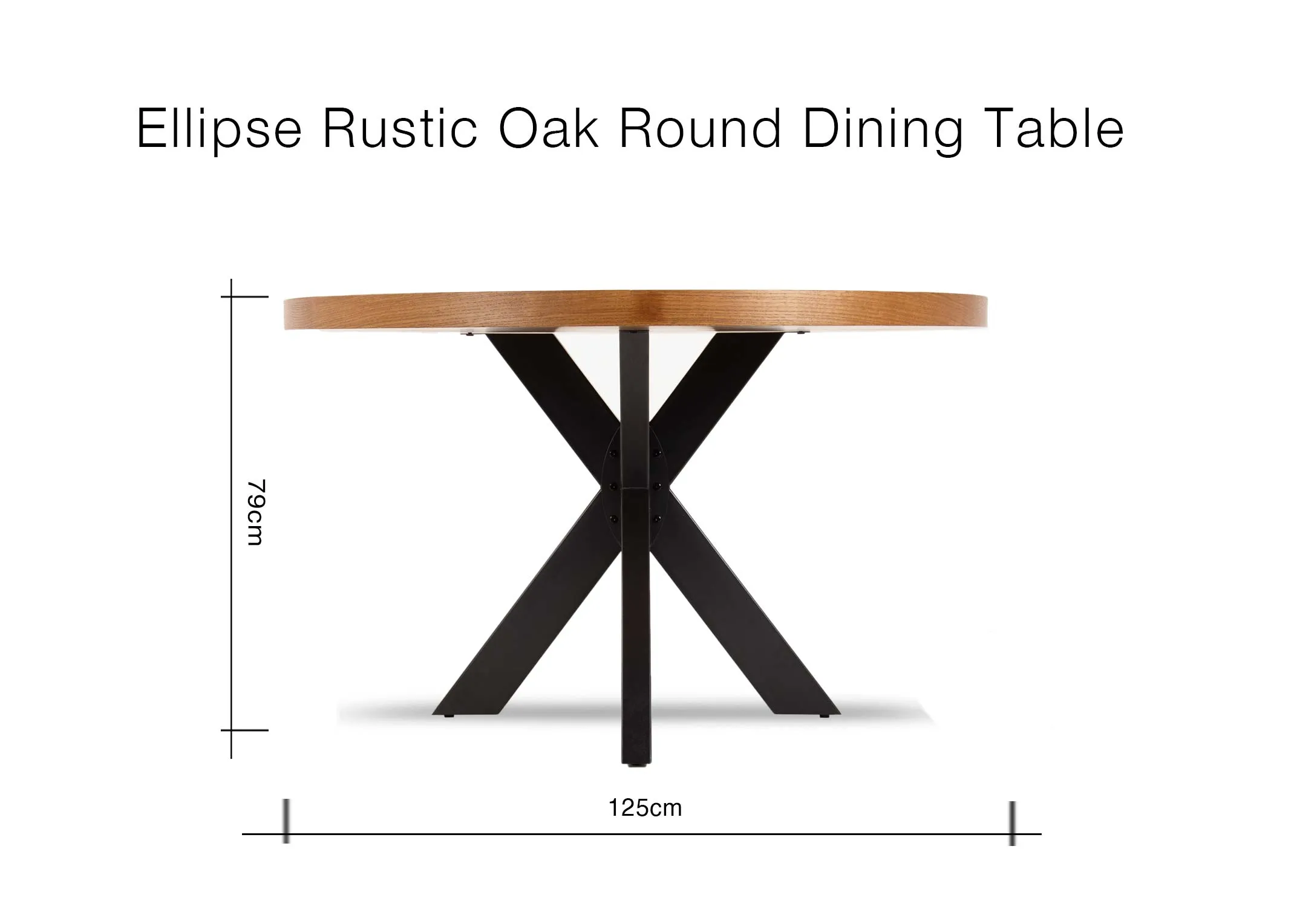 A dimension image of the Ellipse Round Oak table with 125cm (Width) x 79cm (Height)