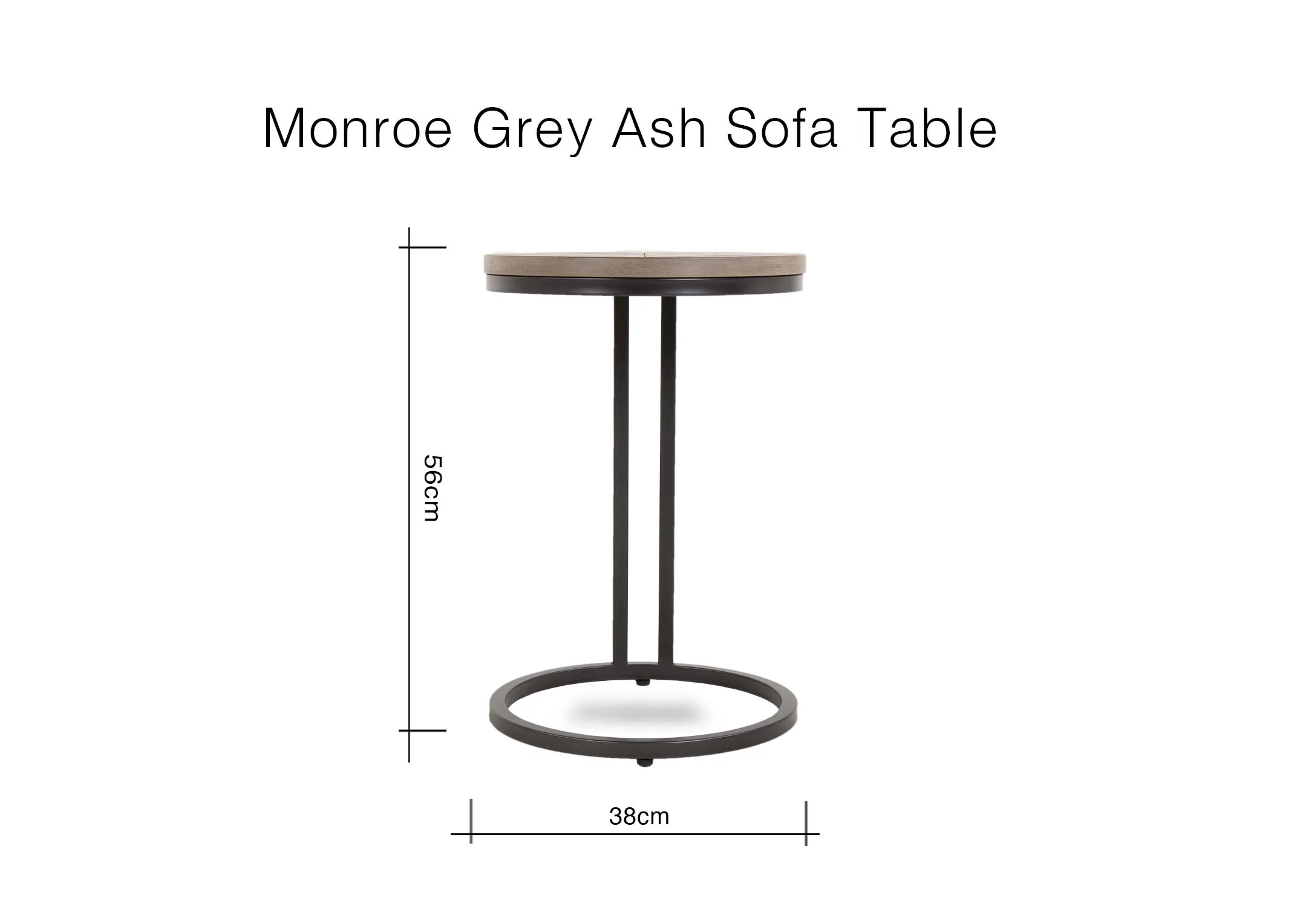 A dimension image of the Monroe Sofa Table with 38cm (Width) x 56cm (Height)
