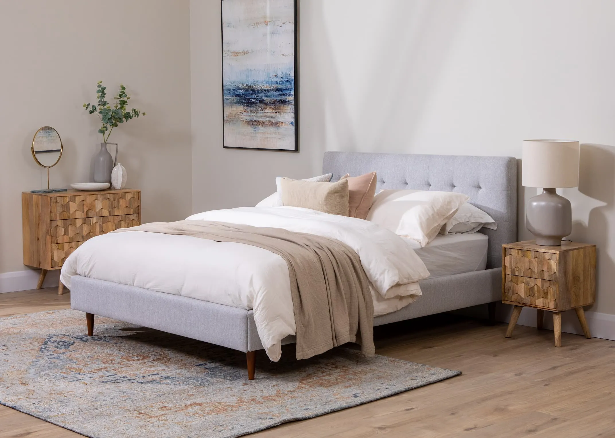 King Size (5ft) Silver Fabric Bed Frame - Cairo