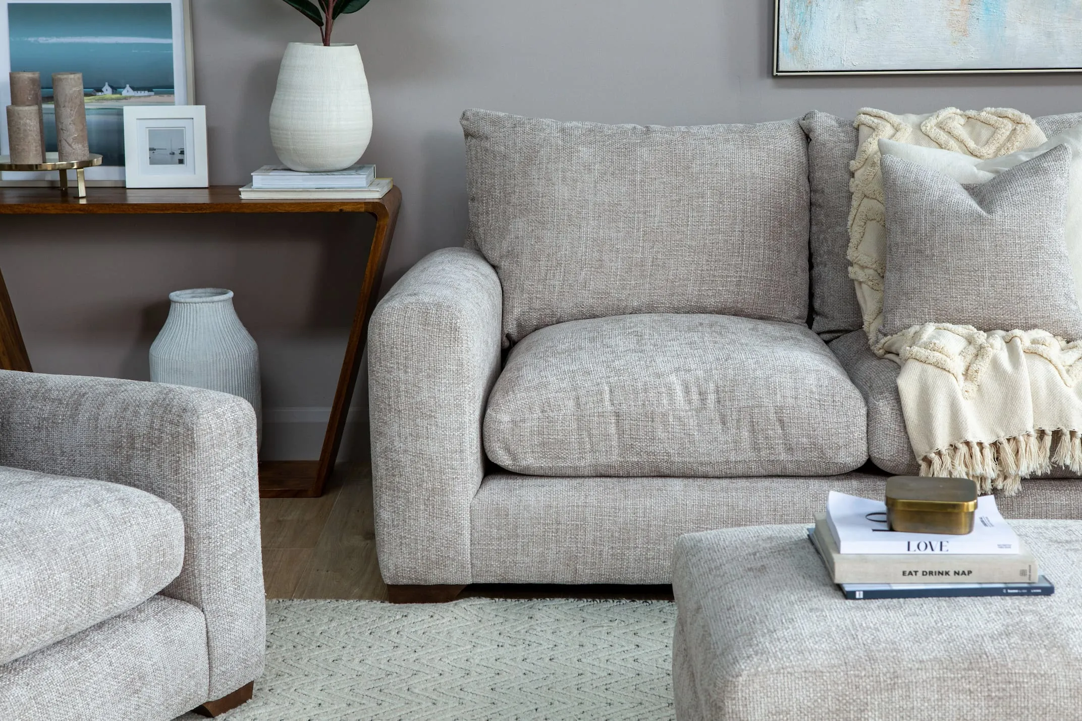 1 Arm 2 Seater Beige Fabric LHF Sofa Unit - Aurora