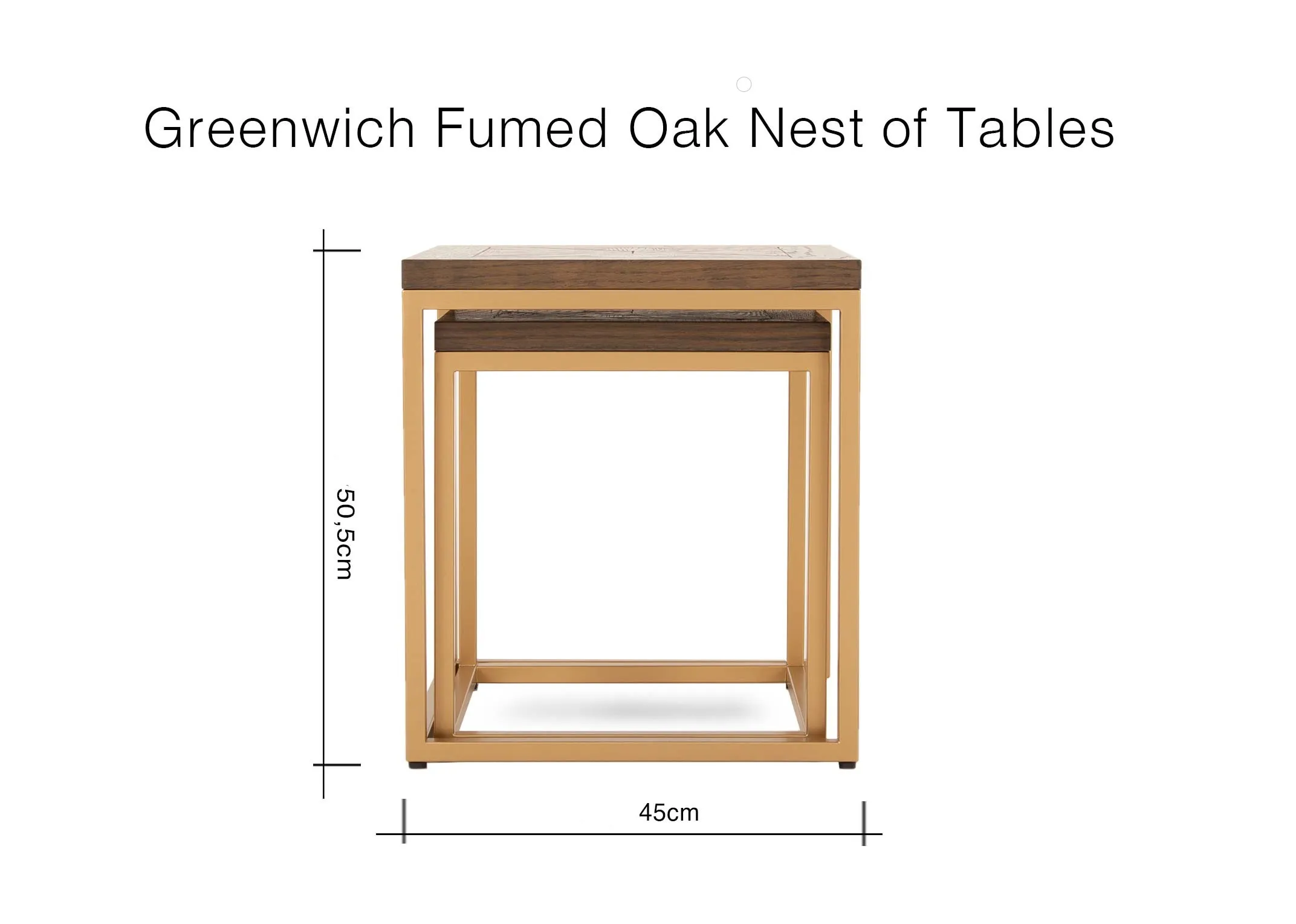 A dimension image of the Greenwich Nest of Tables with 39.5 - 45cm W x 44.5