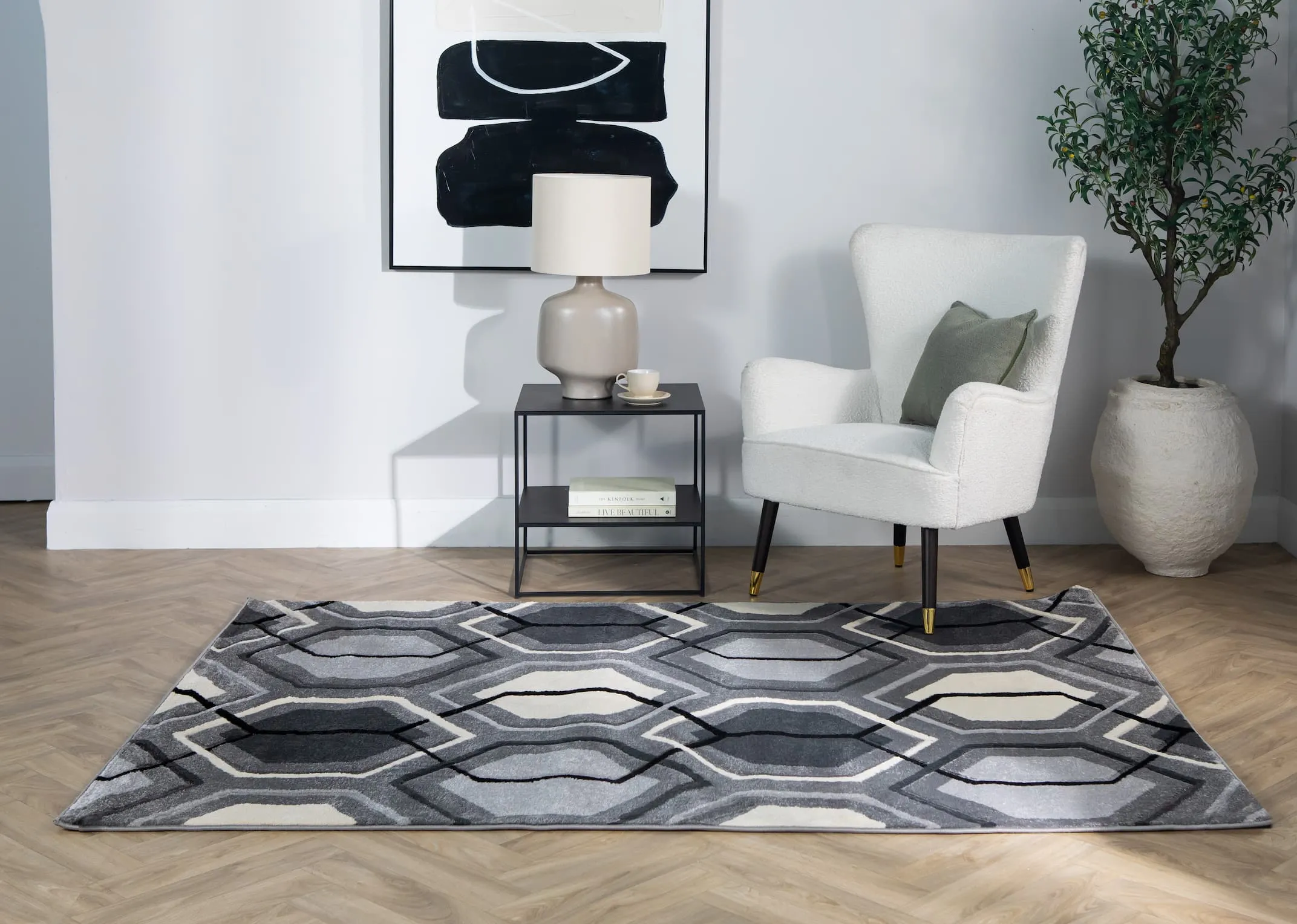 Grey & Cream 80cm x 150cm XSmall Rug - Forma
