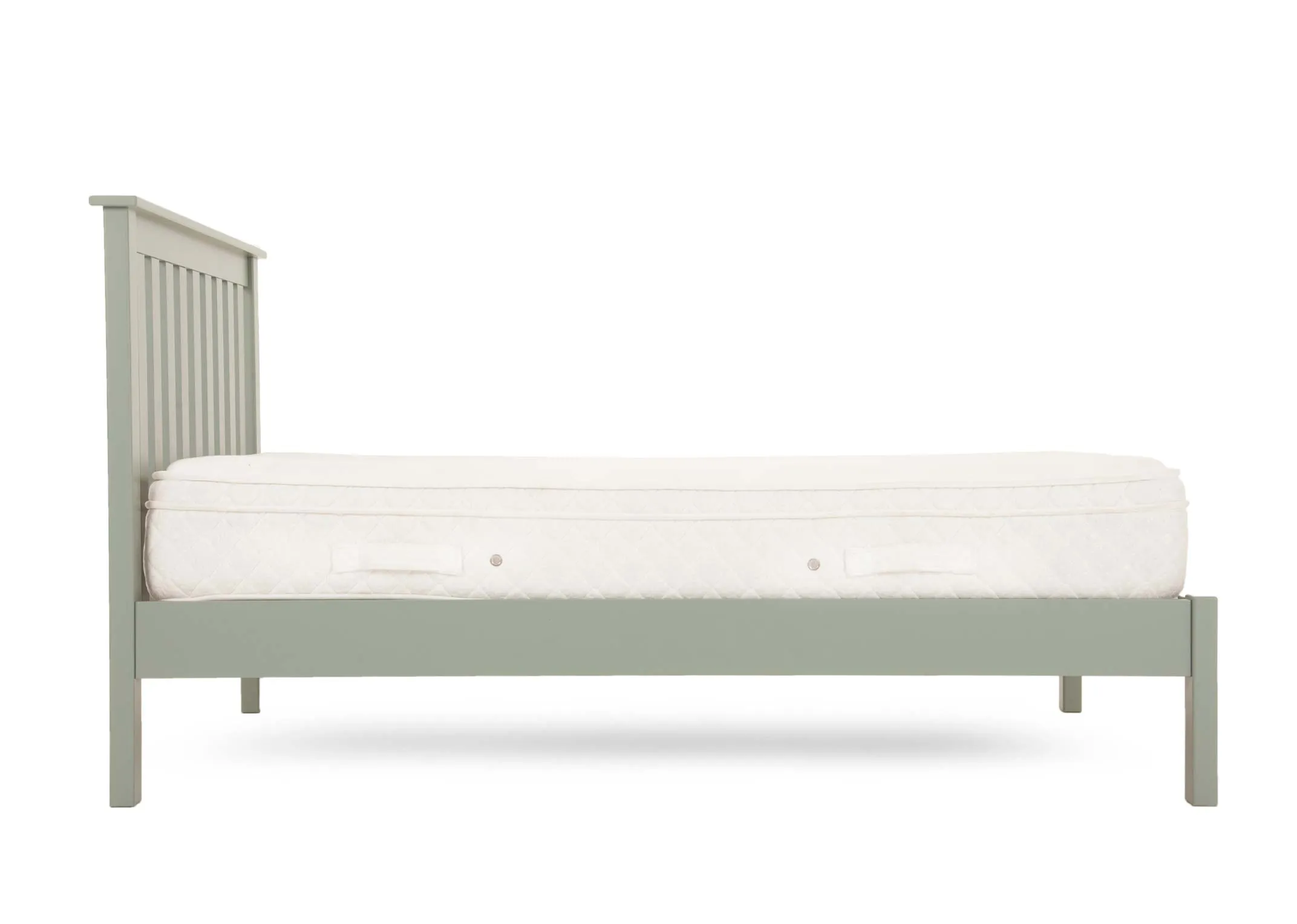 A light green pine wood 5ft King Size bed frame from EZ Living Furnitures Atlas range.  Side veiw with mattress not included