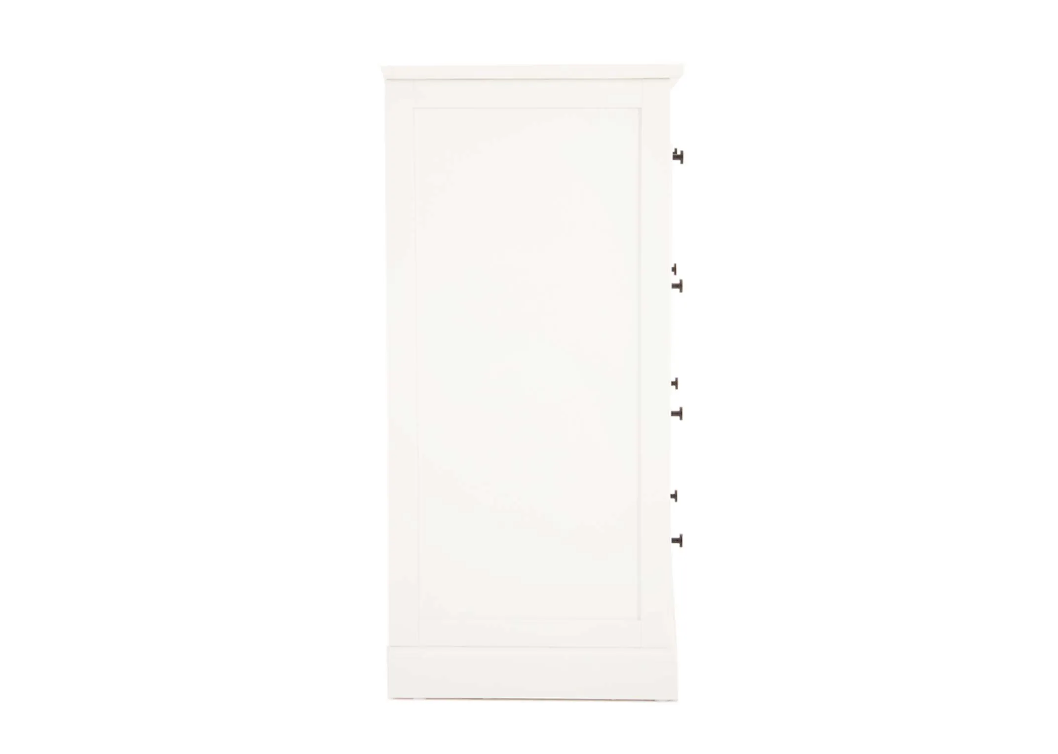 A white pine wood chest with 5 drawers from EZ Living Furniture's Atlas range. Side view of dresser