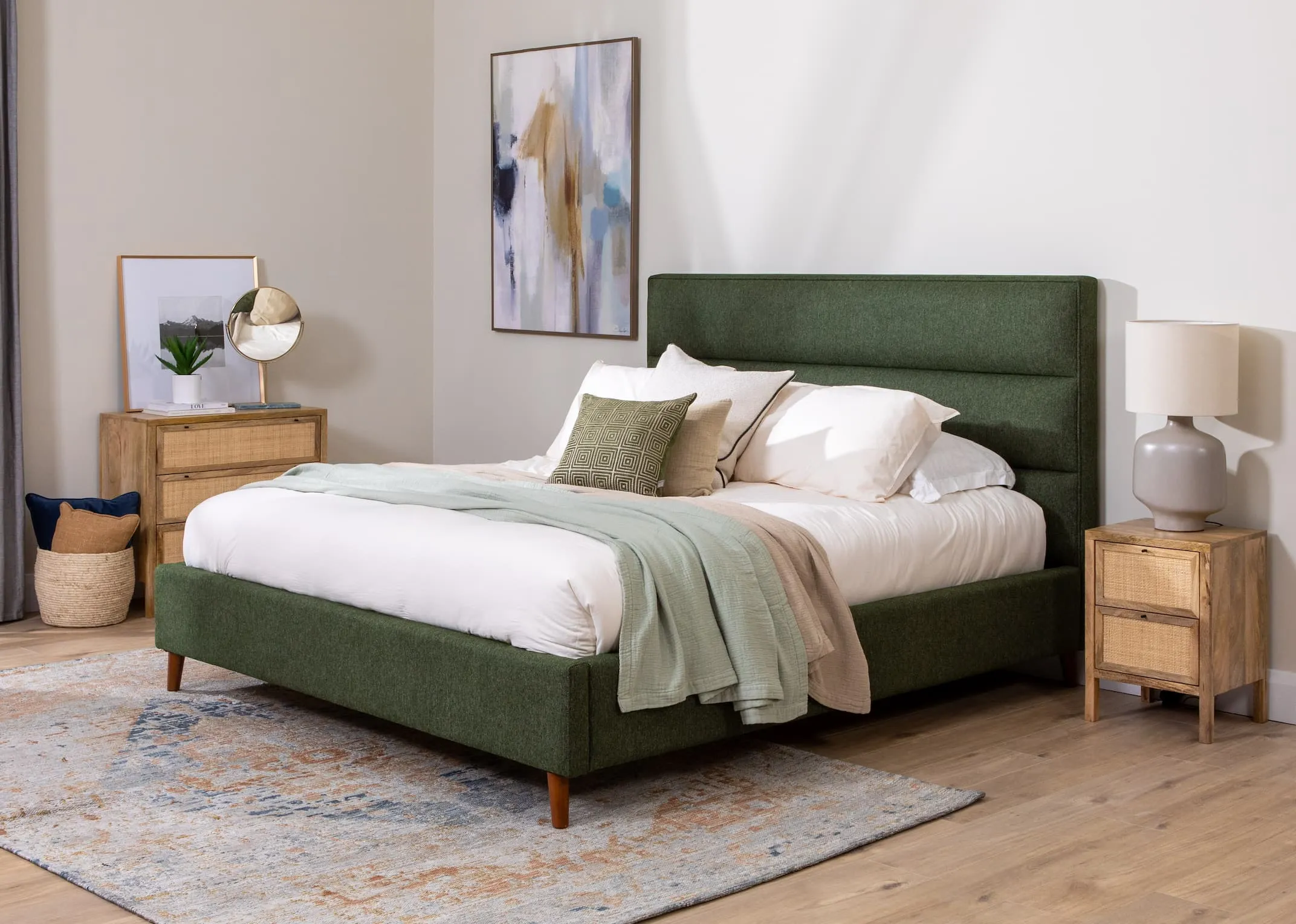 King Size (5ft ) Green Fabric Bed Frame - Ebony