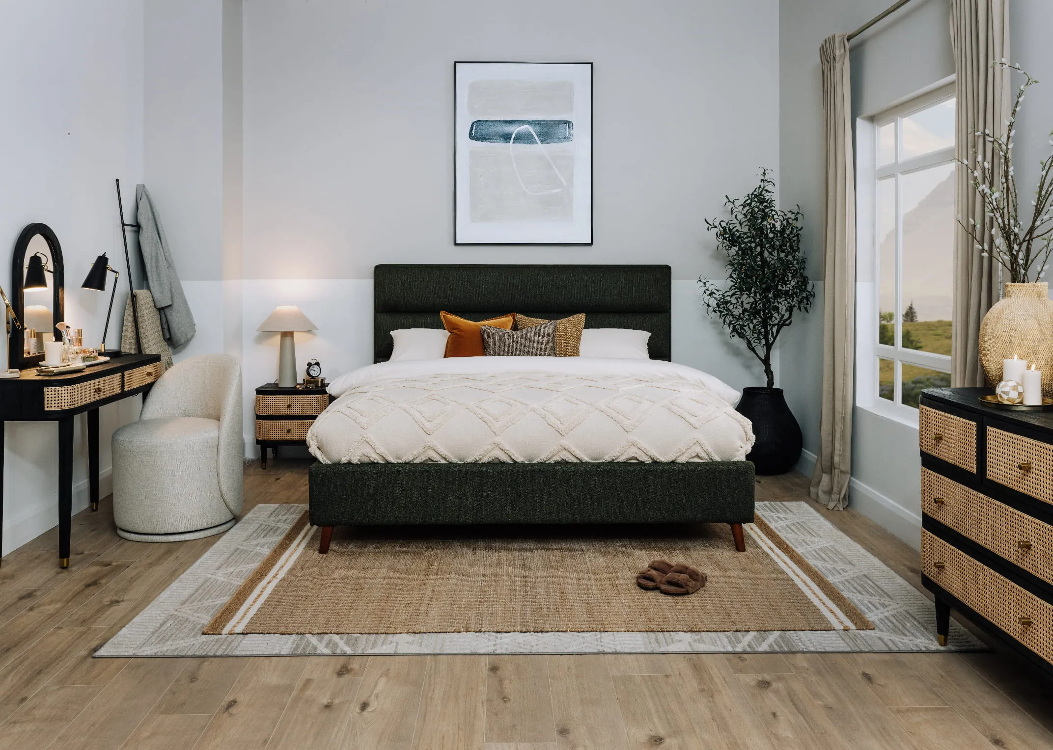 Super King (6ft) Green Fabric Bed Frame - Ebony