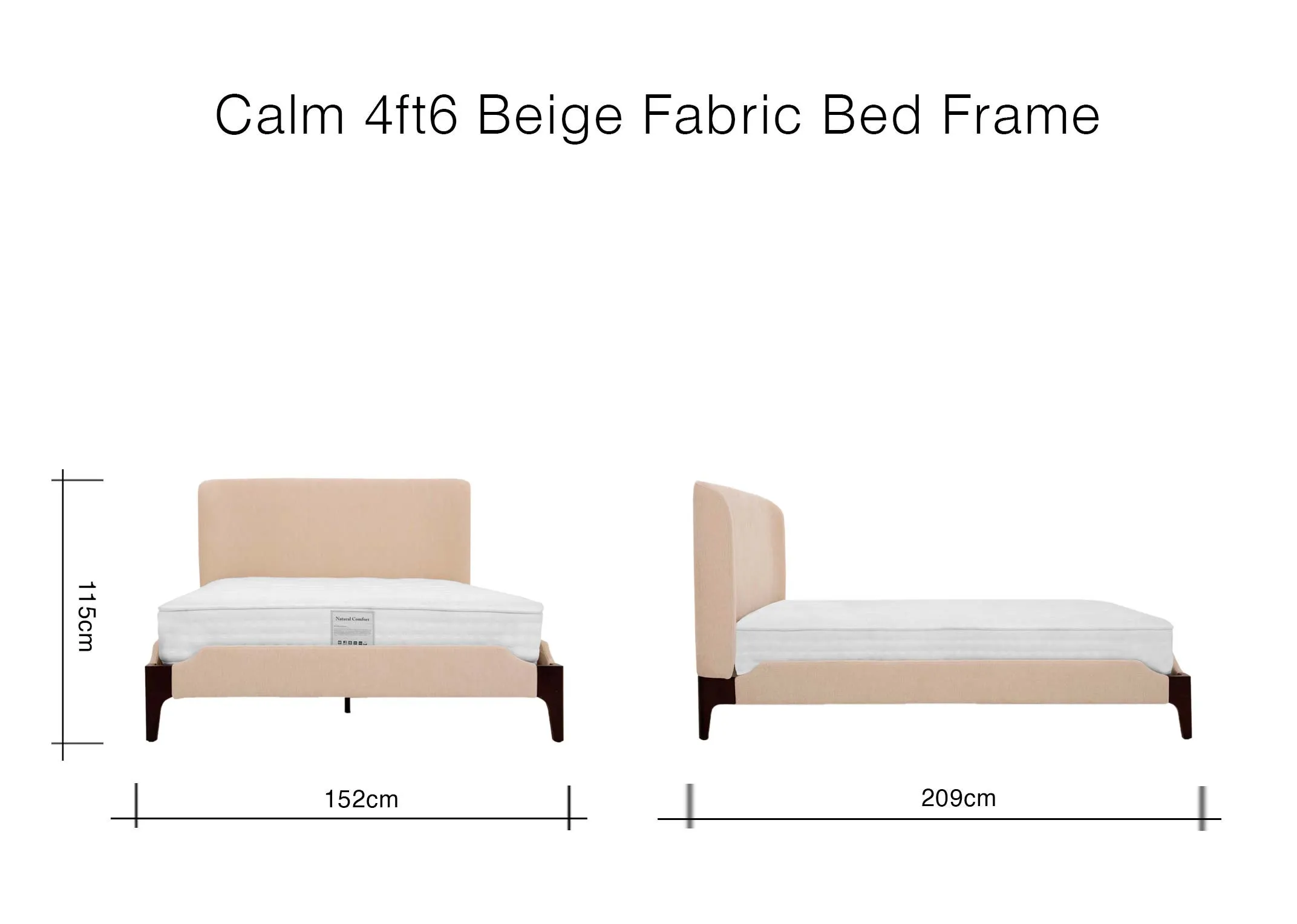 A dimension image of the Calm 4ft6 Bedframe with 152cm x 209cm x 115cm