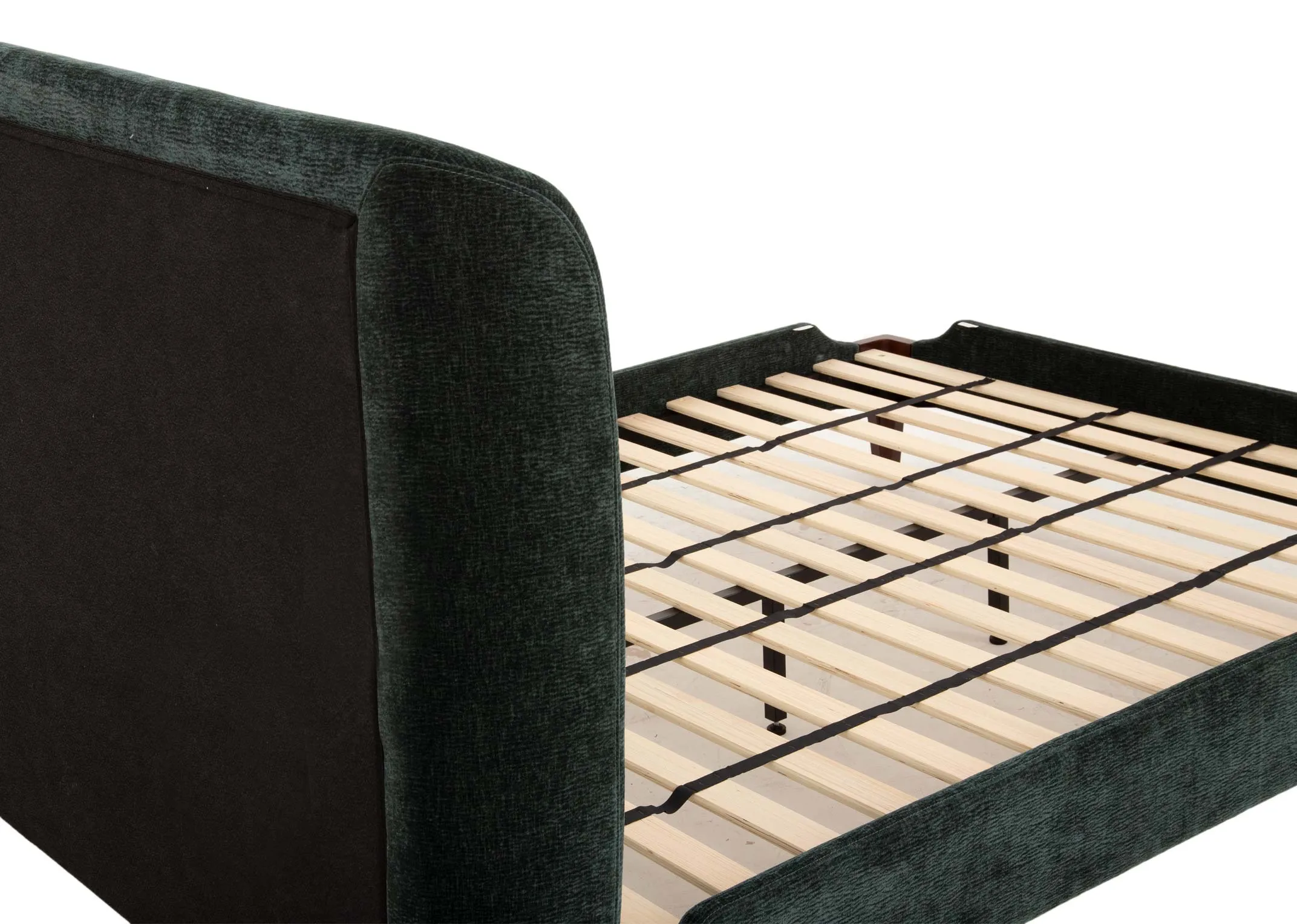 A double 4ft6 dark green fabric bedframe from EZ Livings Calm Range.