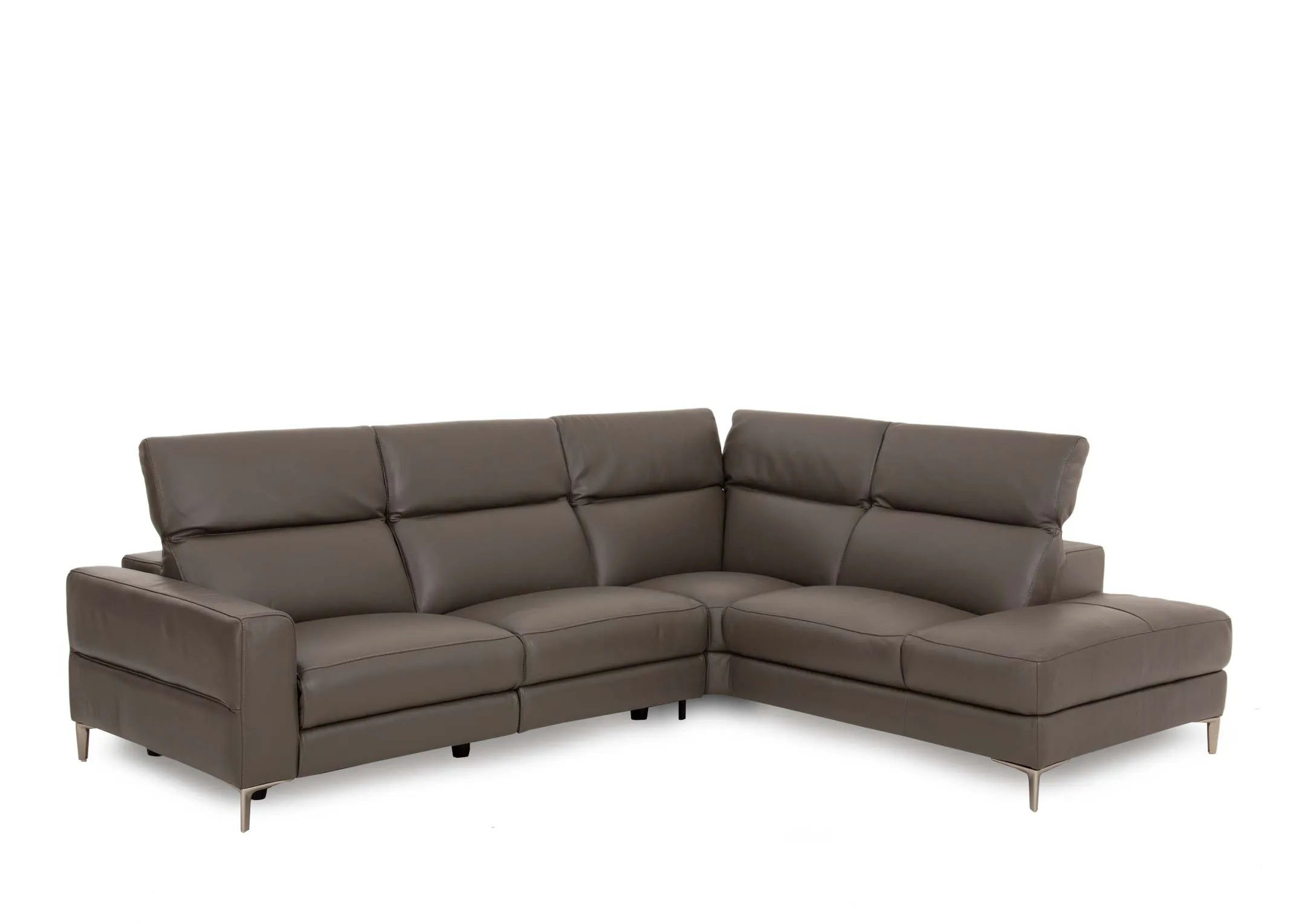 Grey Leather RHF Corner Chaise with Electric Recliner - Vancouver