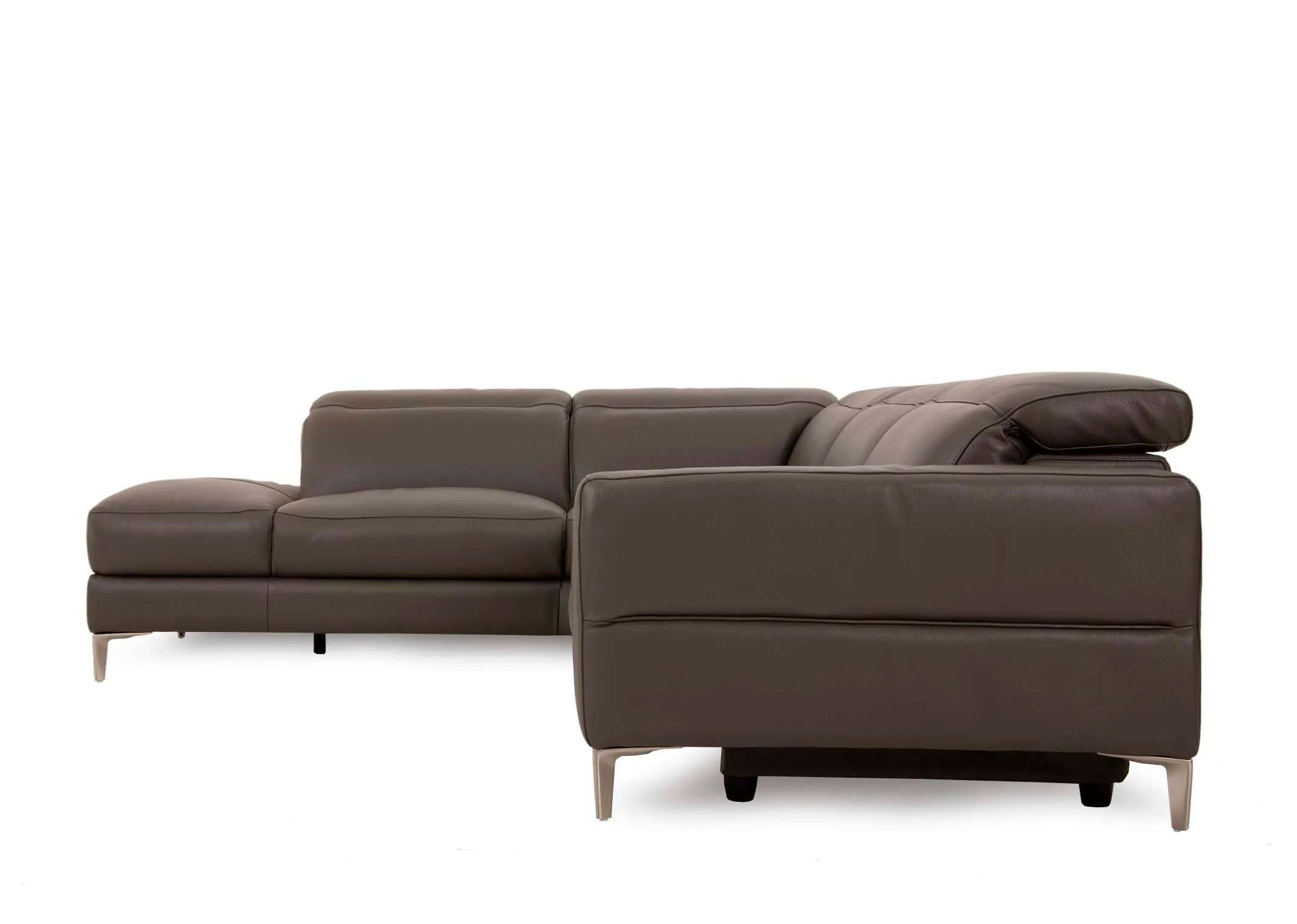 A grey leather electric reclining corner chaise from EZ Livings Vancouver range. Side view