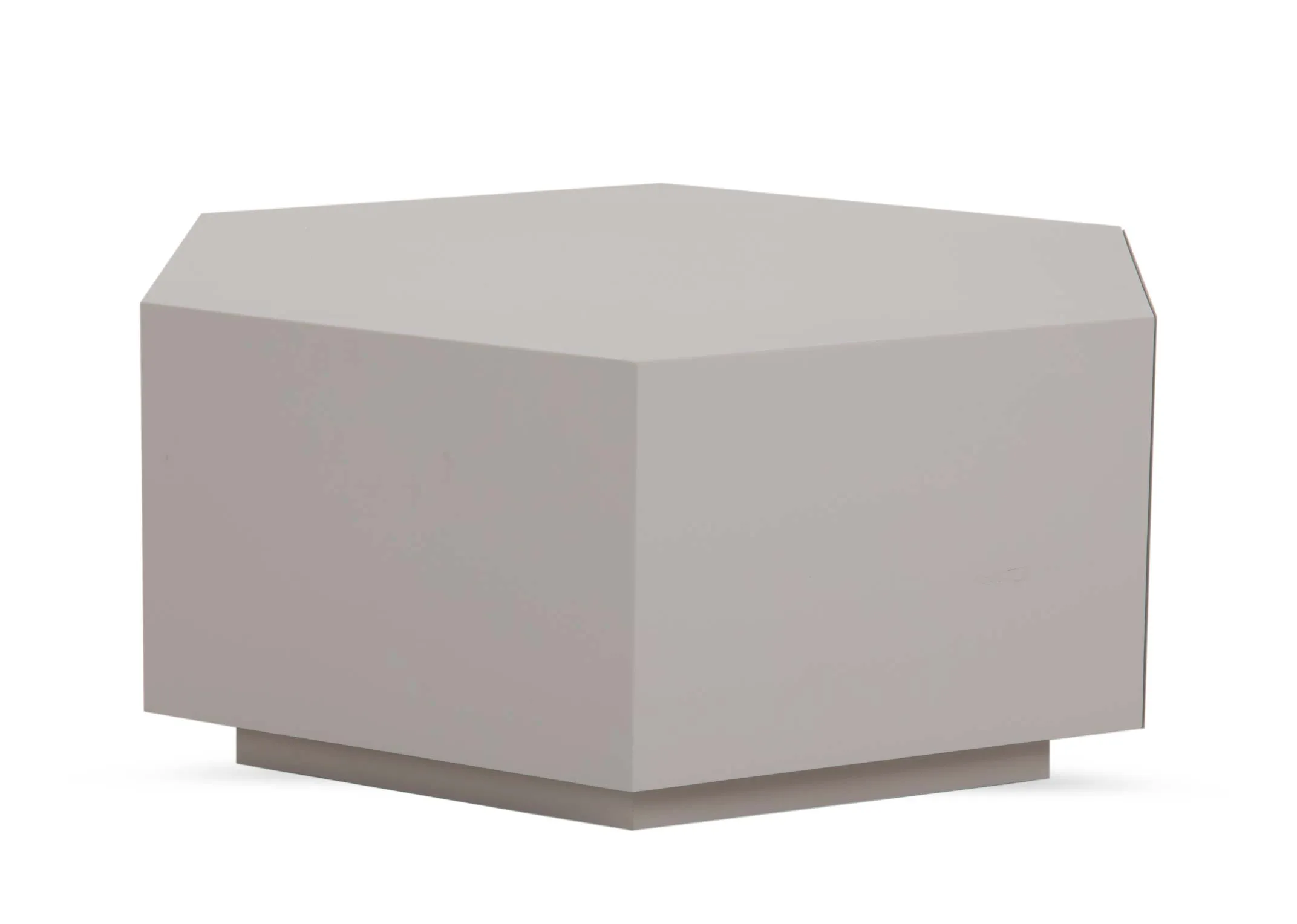 An off-white hexagonal plinth coffee table from EZ Livings Jonas range. Side view.