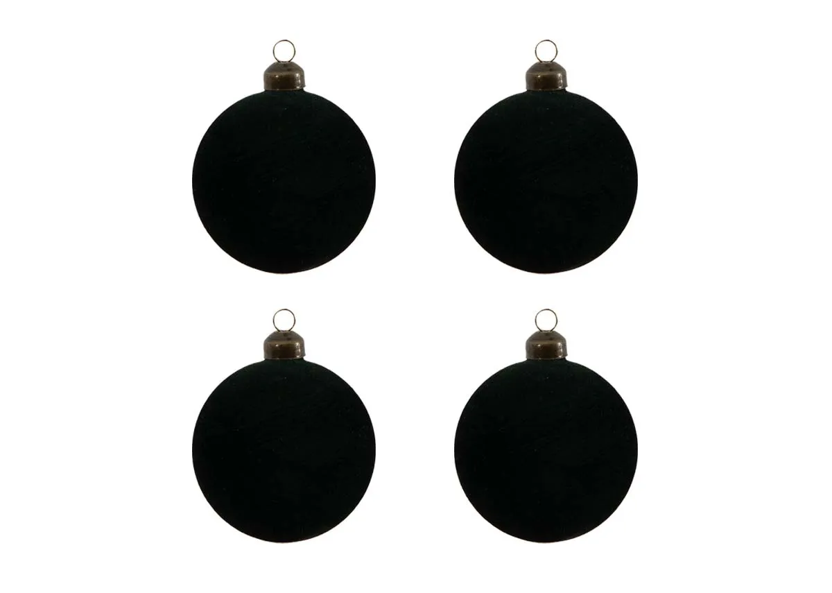 A set of 4 green fabric baubles from EZ Livings Christmas range. Front view of 4 Its Beginning Baubles