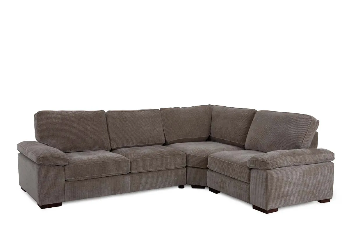 A beige cord fabric LHF corner sofa from EZ Livings Westport range. Angled view