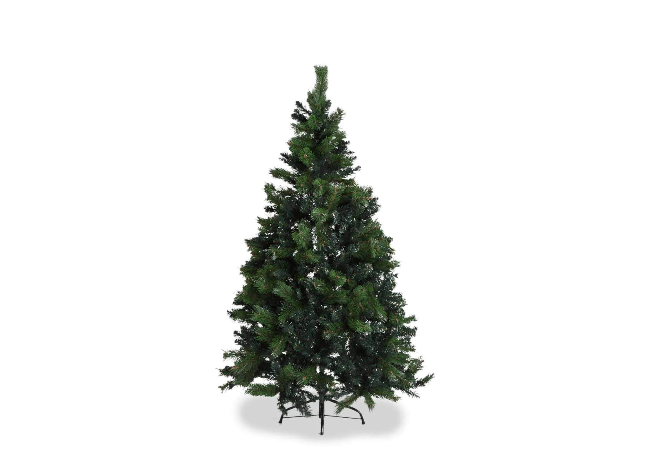A front view of the pine Christmas tree highlighting the green leaves of the tree.
