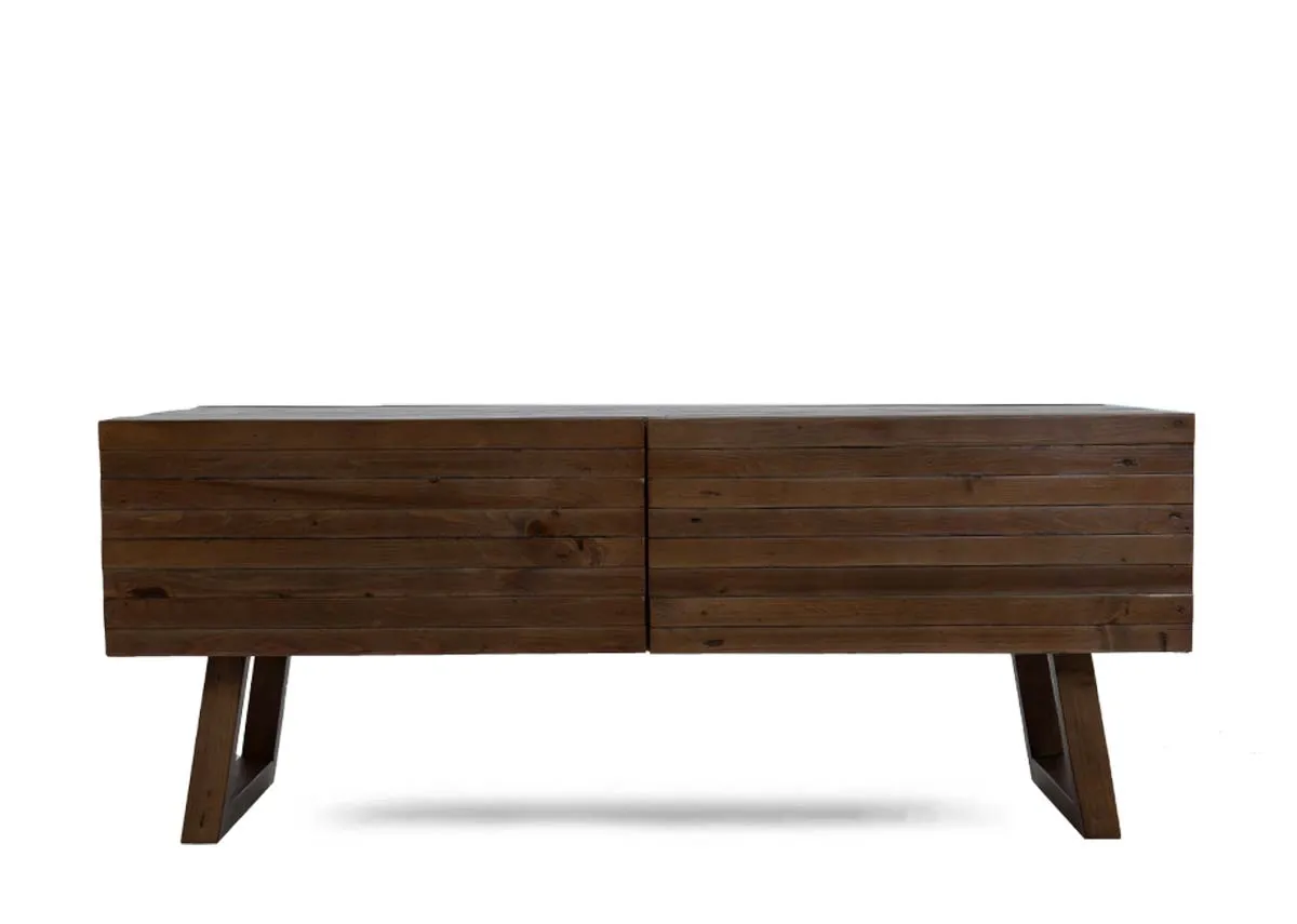A rich cashew wood coffee table from EZ Livings Ladder range. Front view of drawers with no handles
