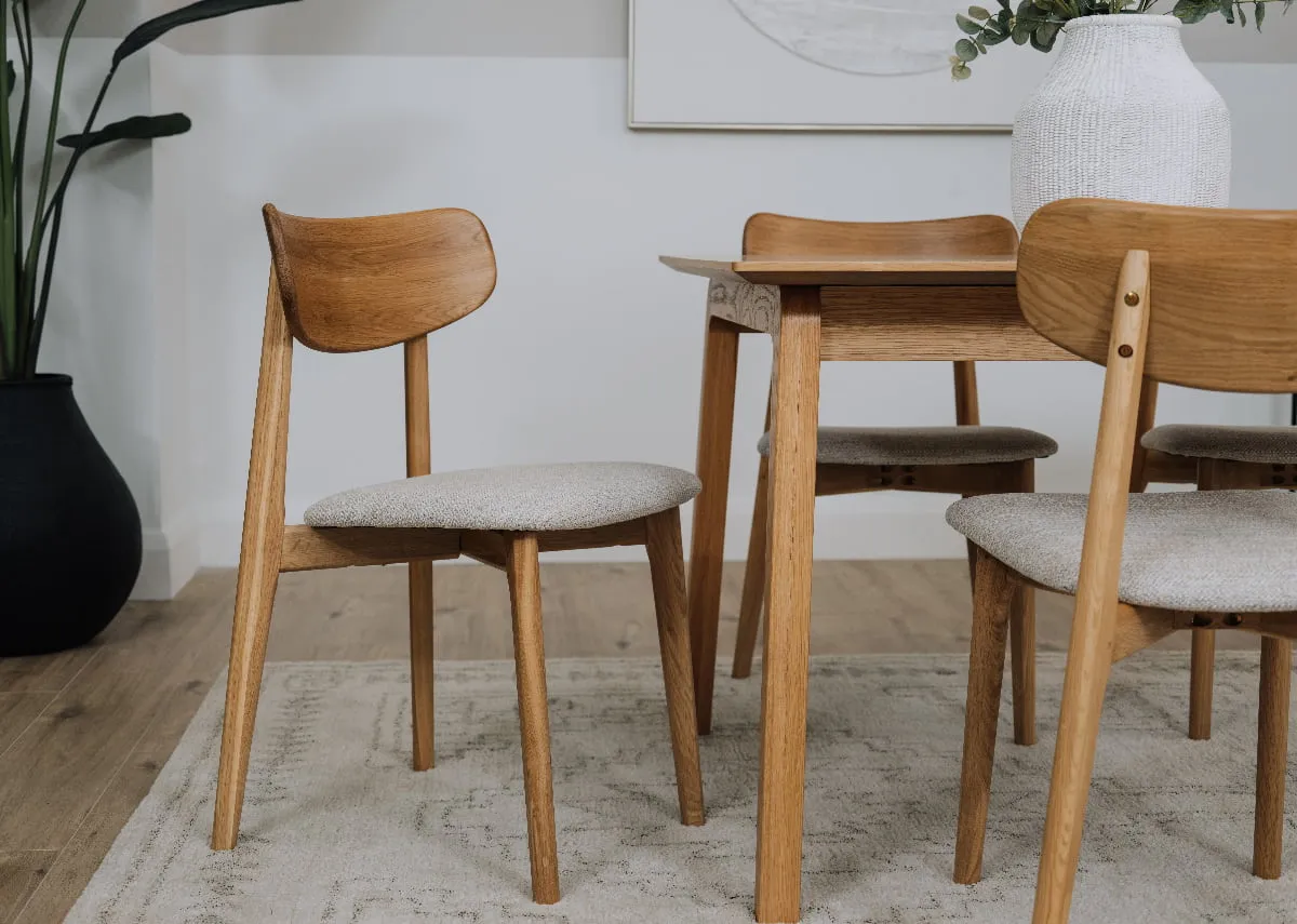 Natural Oak Dining Chair with Cream Seat - Bari