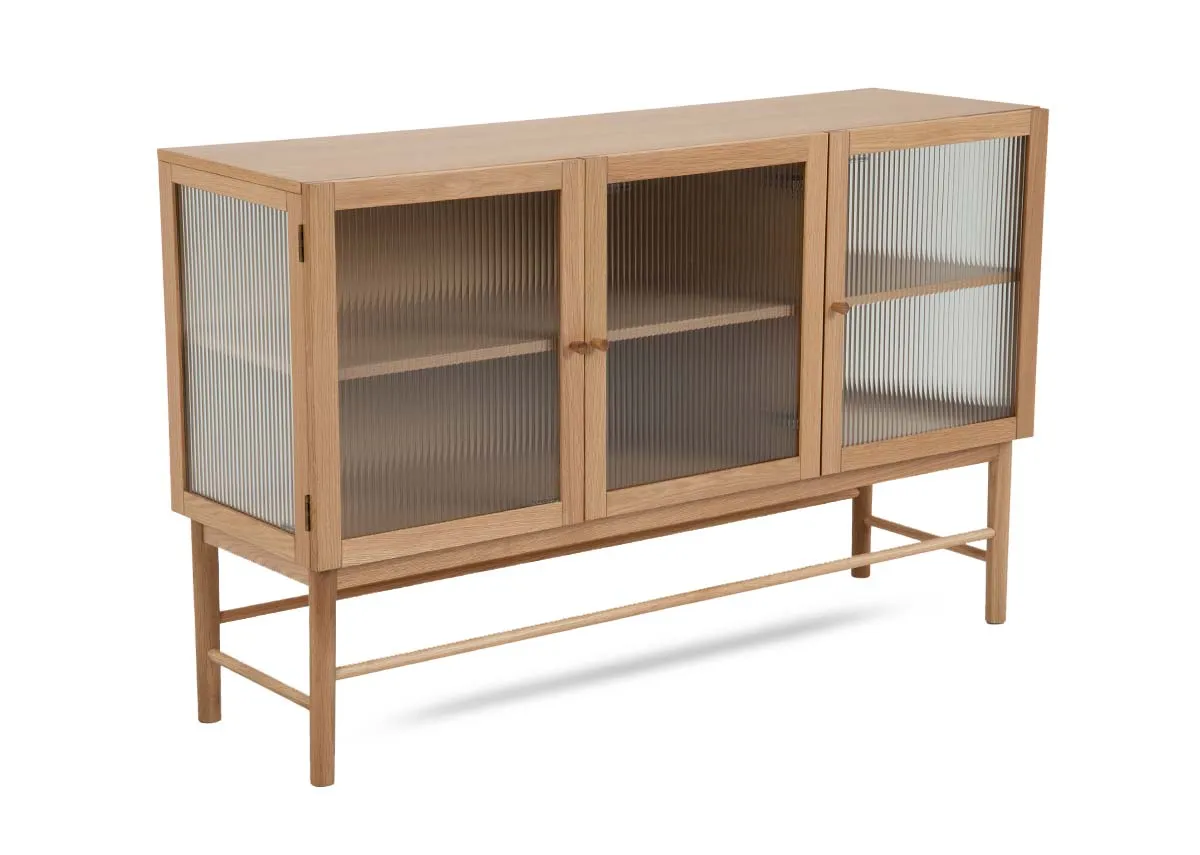 3 Door Glass & Oak Sideboard - Gallina