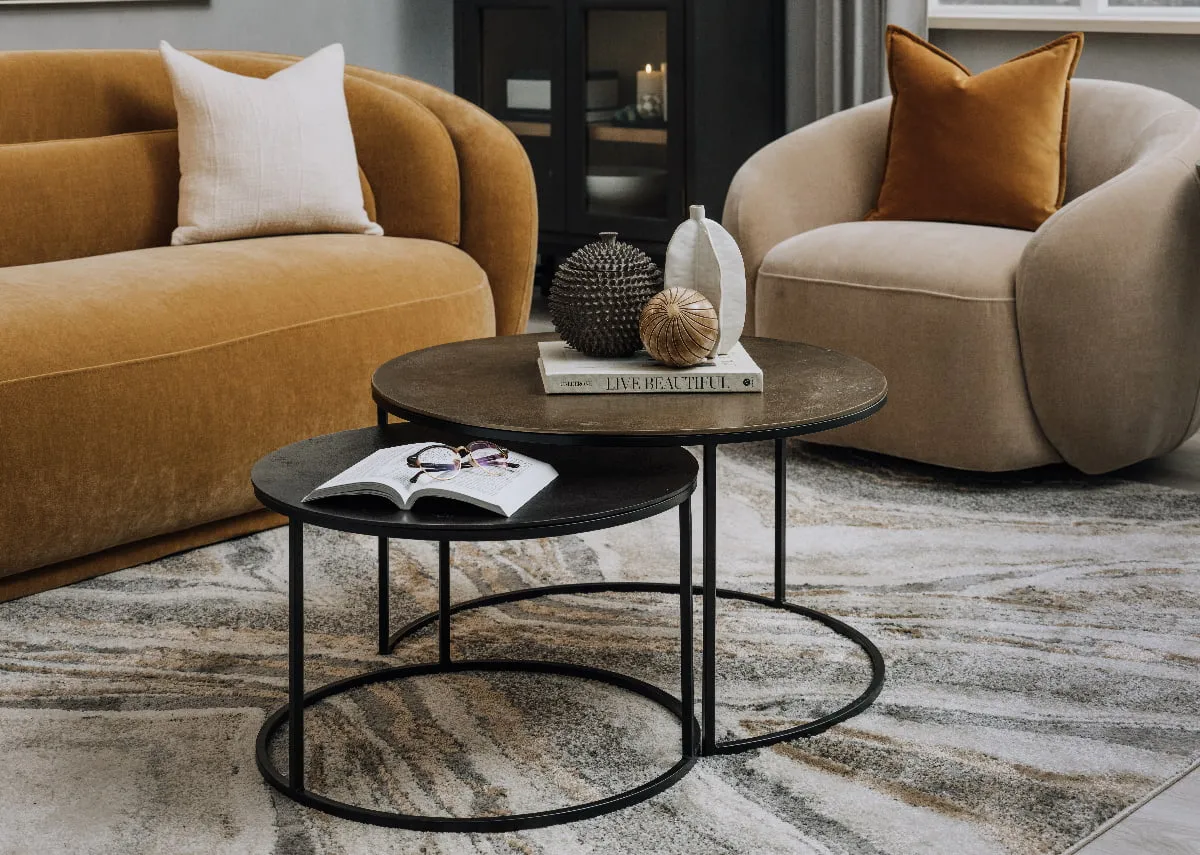 Nest of 2 Black & Brass Coffee Tables - Kersen