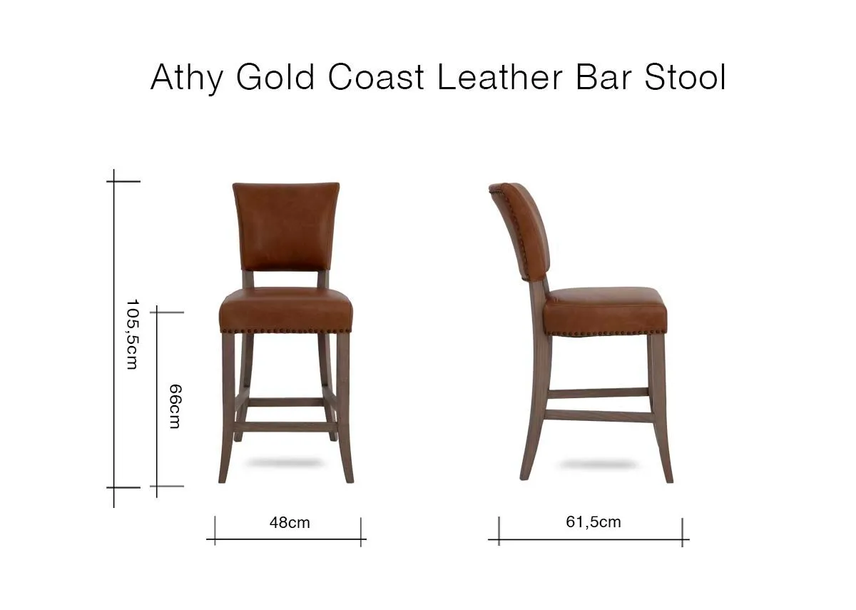 A dimension image of the Athy Gold Coast Bar Stool with 42cm x61.5cm x 105.5cm