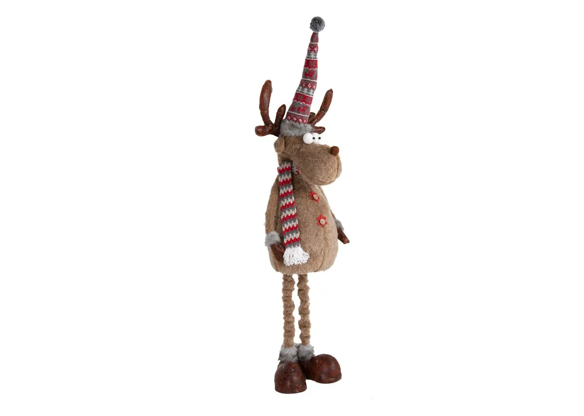 A soft brown reindeer with telescopic legs from EZ Livings Noel range. Closeup of telescopic legs