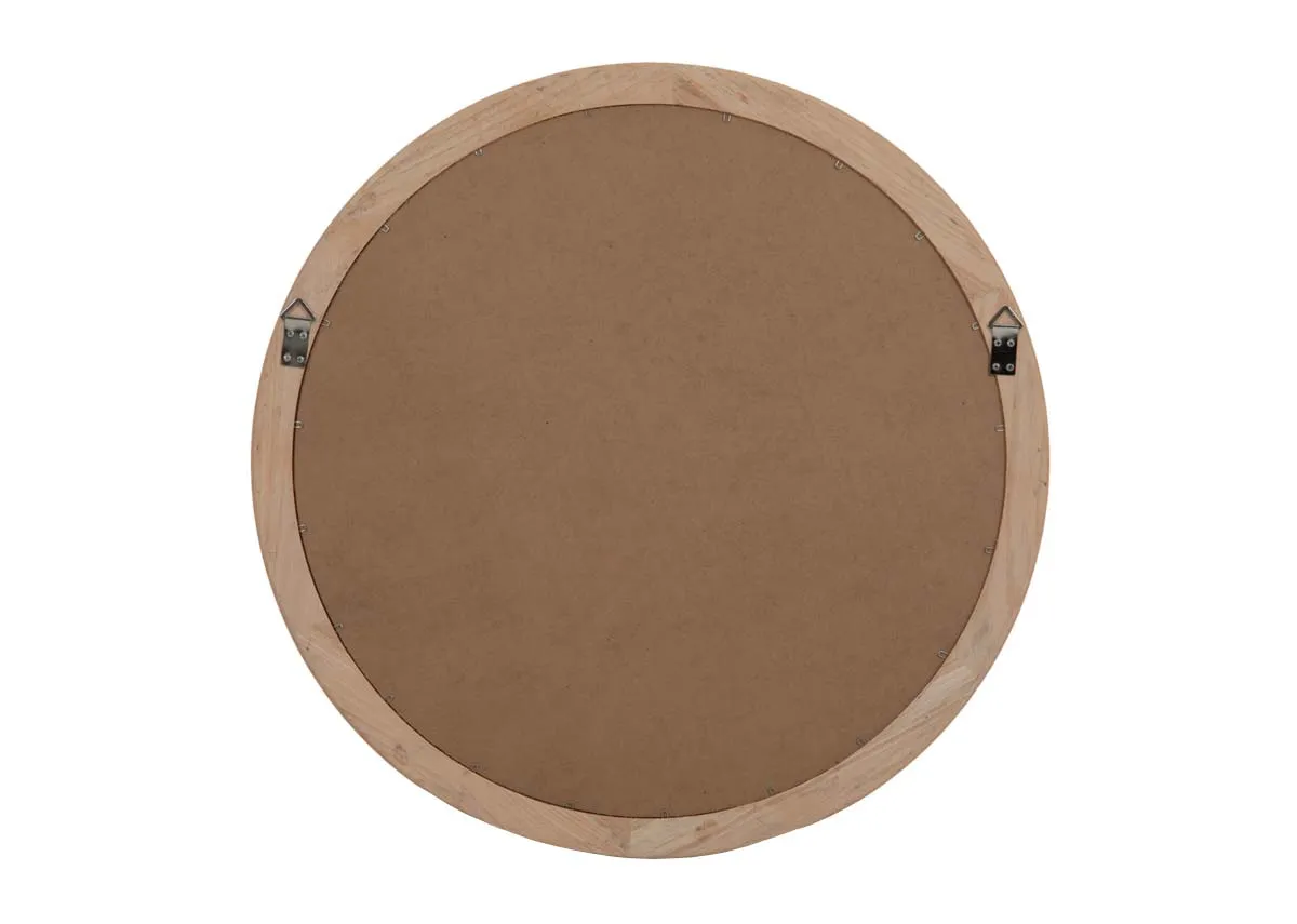 A round oak framed mirror from EZ Livings Furnitures Fisher range. Back view of hooks to hang mirror