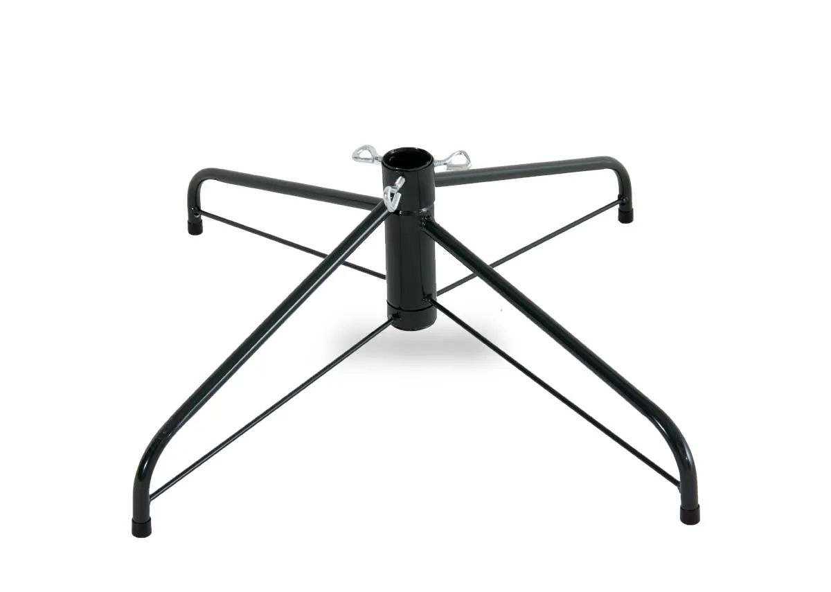 A prelit artificial 7ft Christmas tree from EZ Livings Douglas range. Front view of metal base.