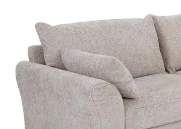 A beige fabric corner sofa from EZ Livings Skyline range.Closeup of  textured fabric and bolster cushion