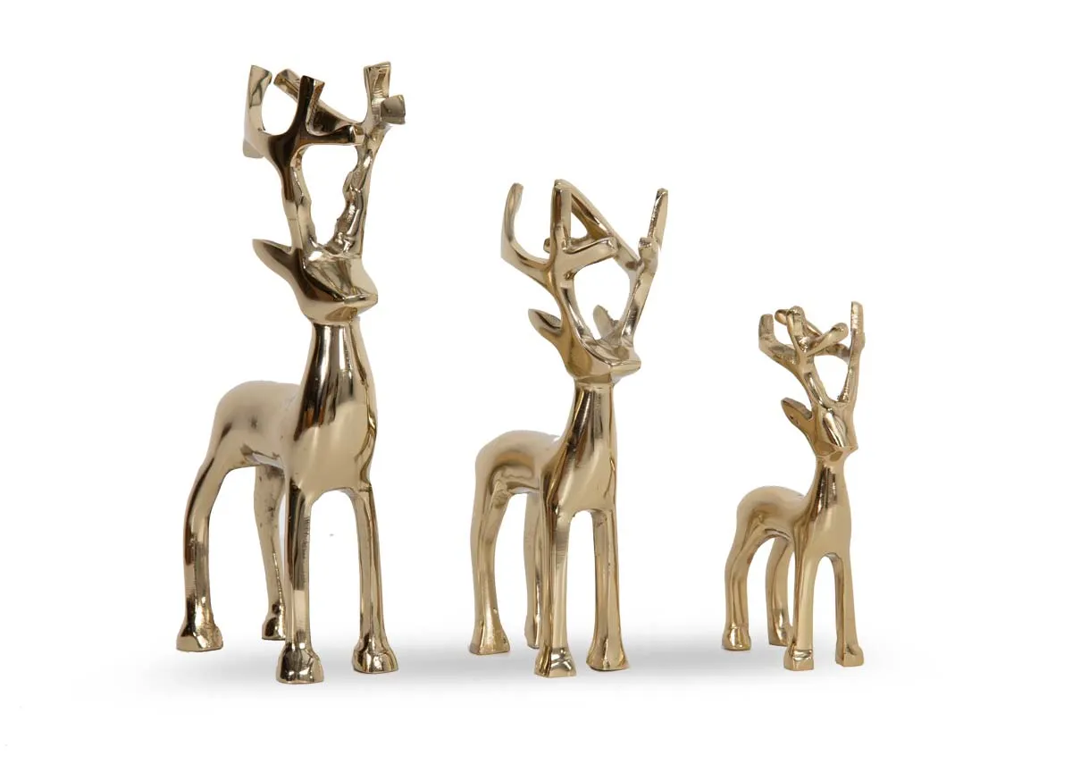 Set of 3 Gold Standing Reindeers - Christmas Figurine