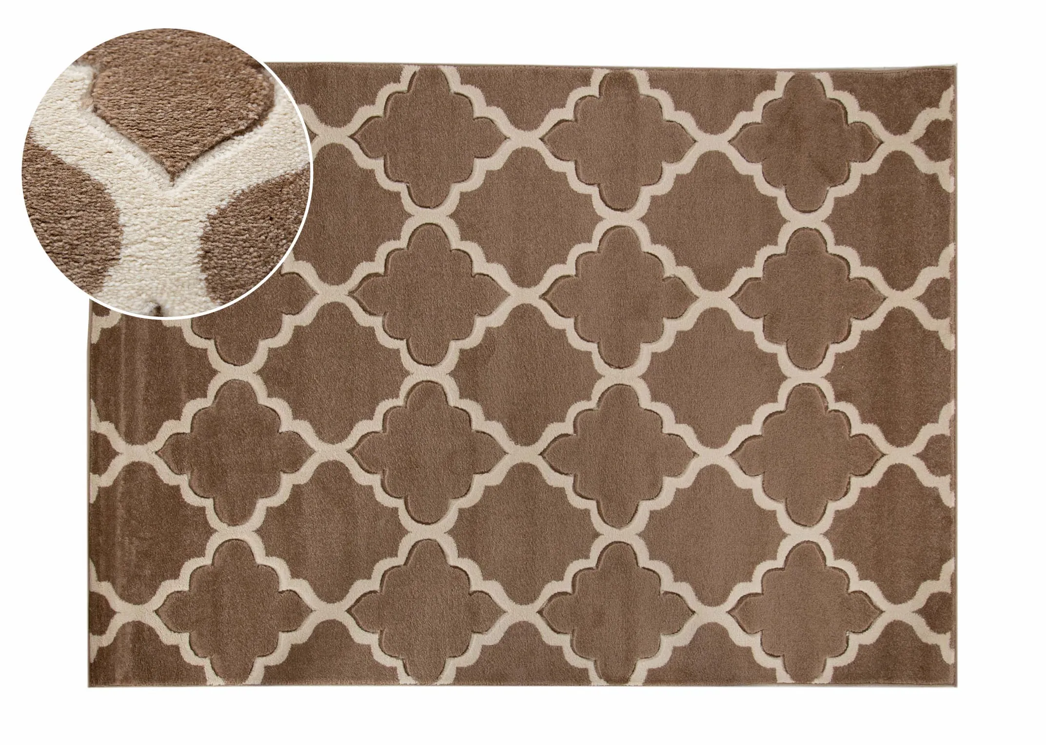 A dark beige rug with cream trellis design from EZ Livings Delia range. Front view