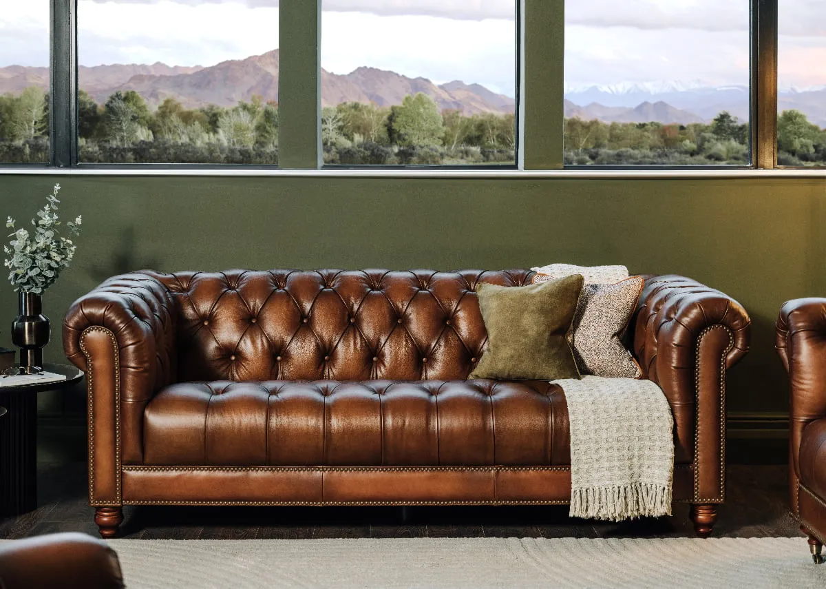3.5 Seater Vintage Brown Leather Sofa - Adare