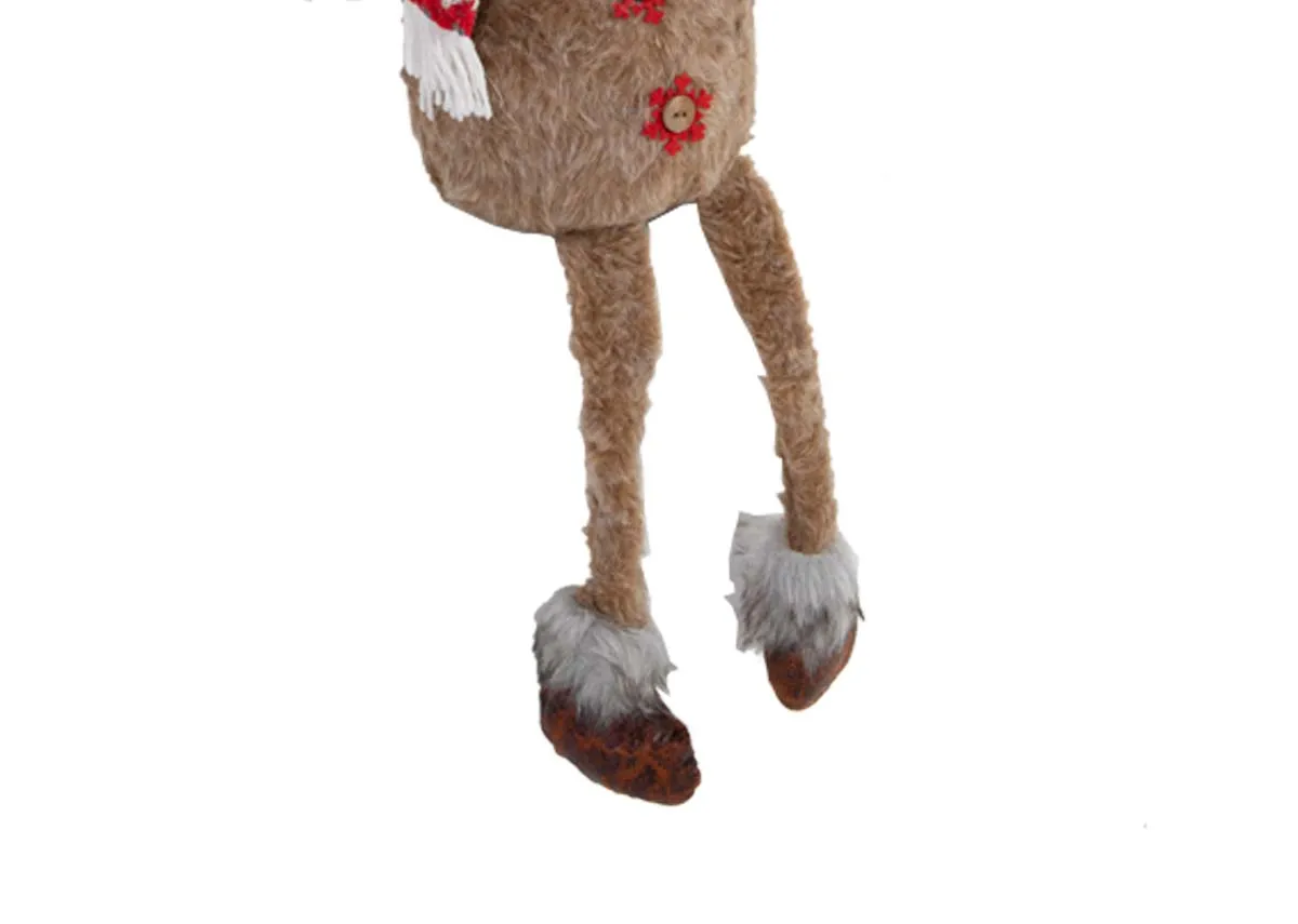 A brown furry reindeer with aztec hat and scarf from EZ Livings Jingle. Closeup of brown legs